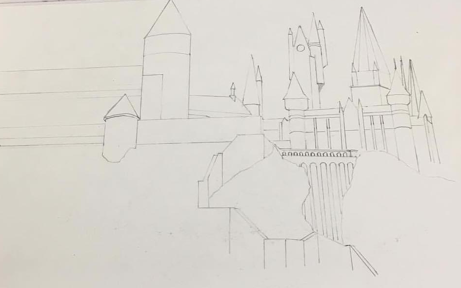 Sketched out beginnings of the castle. Contains only linework of the structure itself.