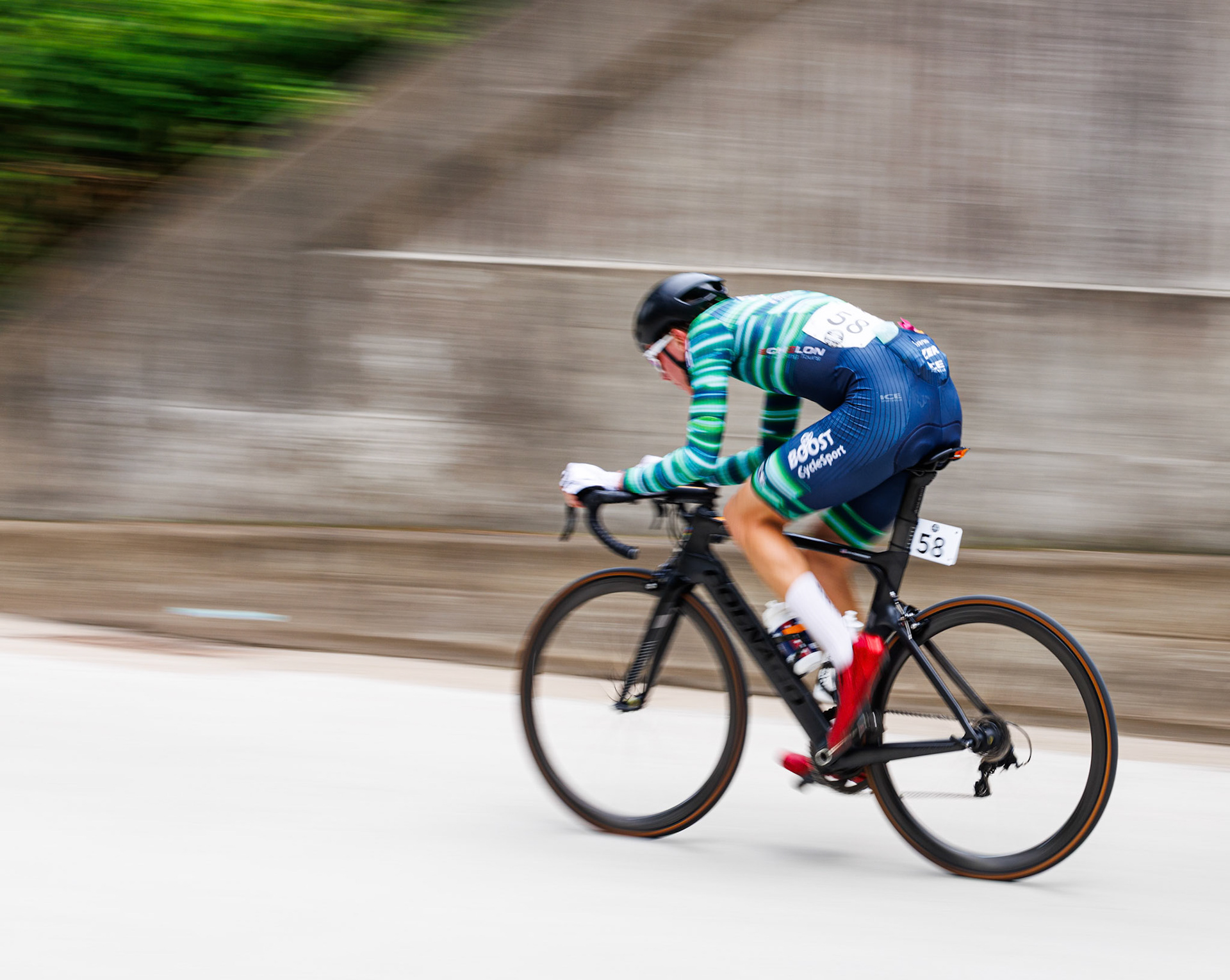 A cyclist during the 2025 Pro Road National Championships in Charleston WV