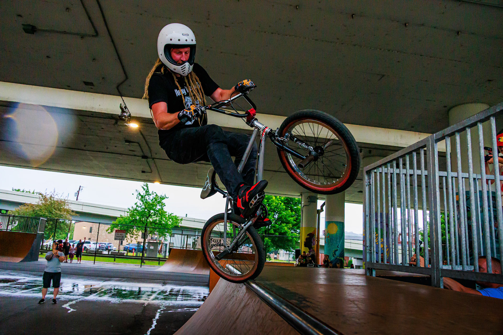 Zach Newman at the 2024 Regatta BMX demos. He took a nasty fall shortly after this and wasn't able to do much else the rest of the day. Still cool to see.