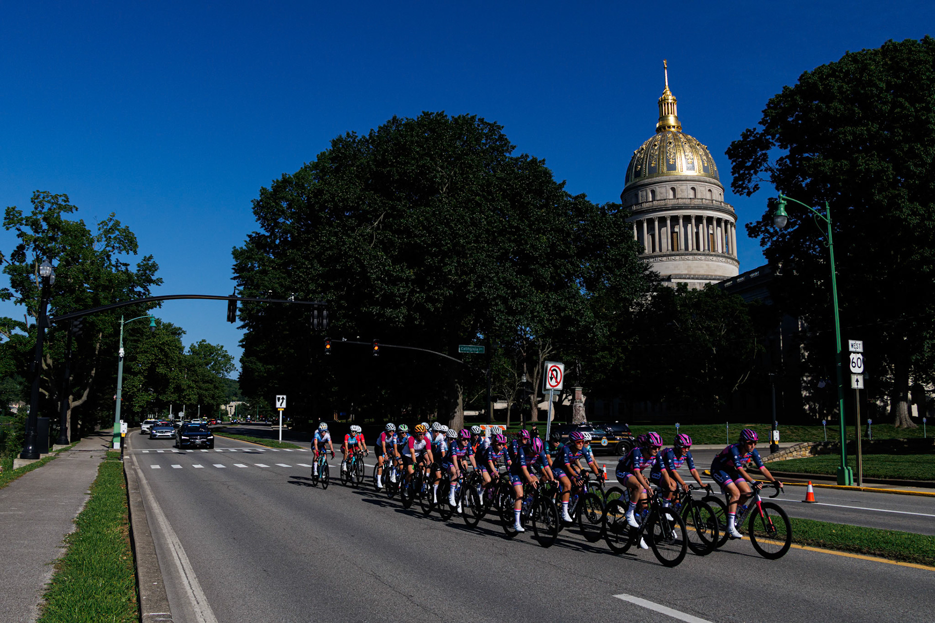 Pro Road National Championships bike race going by the WV State Capitol, 2025