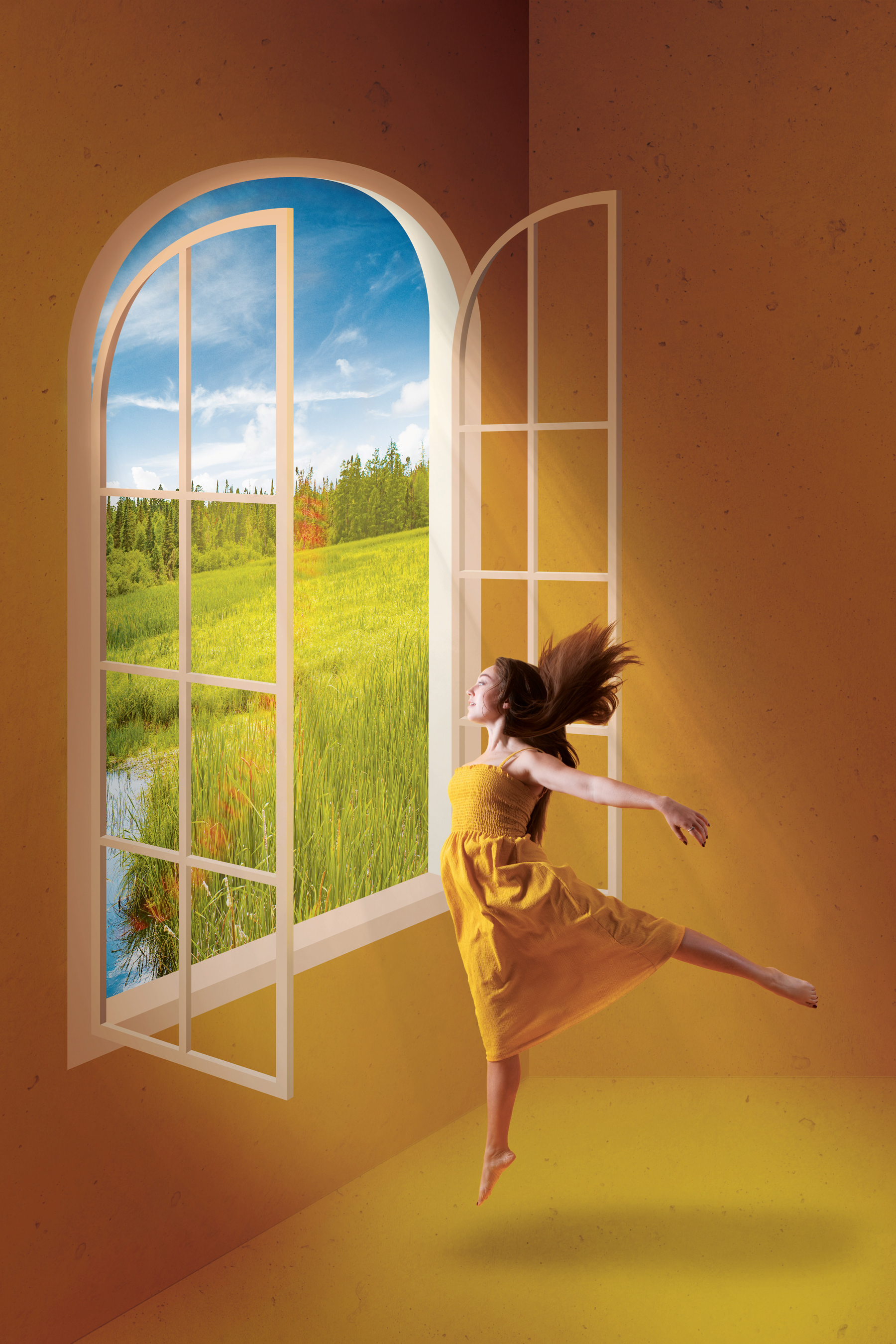 Nature's Clarity - This piece is about mental clarity. For me, someone who struggles with anxiety and depression, my mind doesn't like to slow down and allow me to think clearly very often. It is when I am in nature that my mind slows down and I can actually think clearly and feel at peace. For this reason, the subject in the image is gravitating towards nature outside of the window. She is seeking the mental clarity that nature will provide.