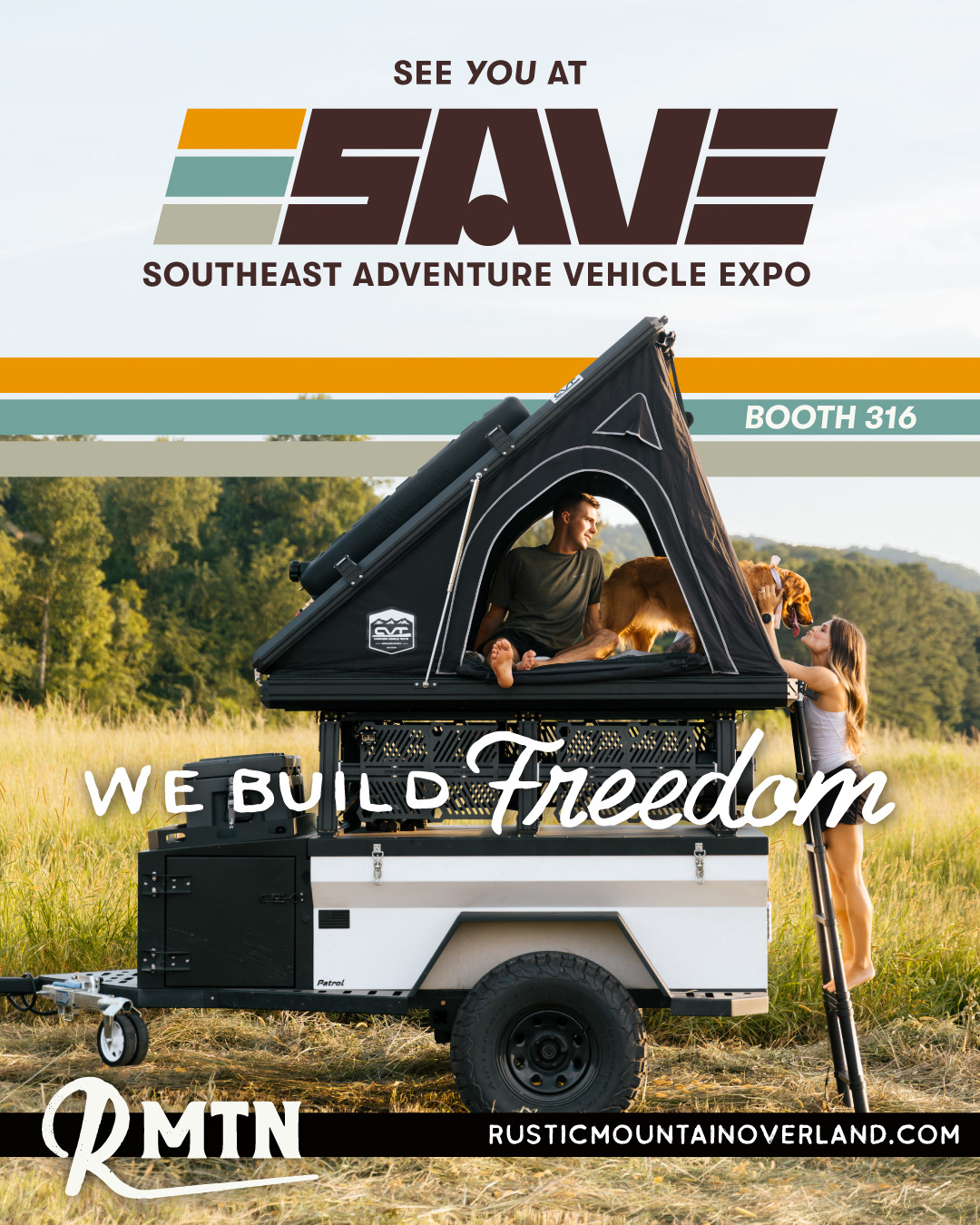 Rustic Mountain Overland 2025 Southeast Adventure Vehicle Expo Digital Ad Design