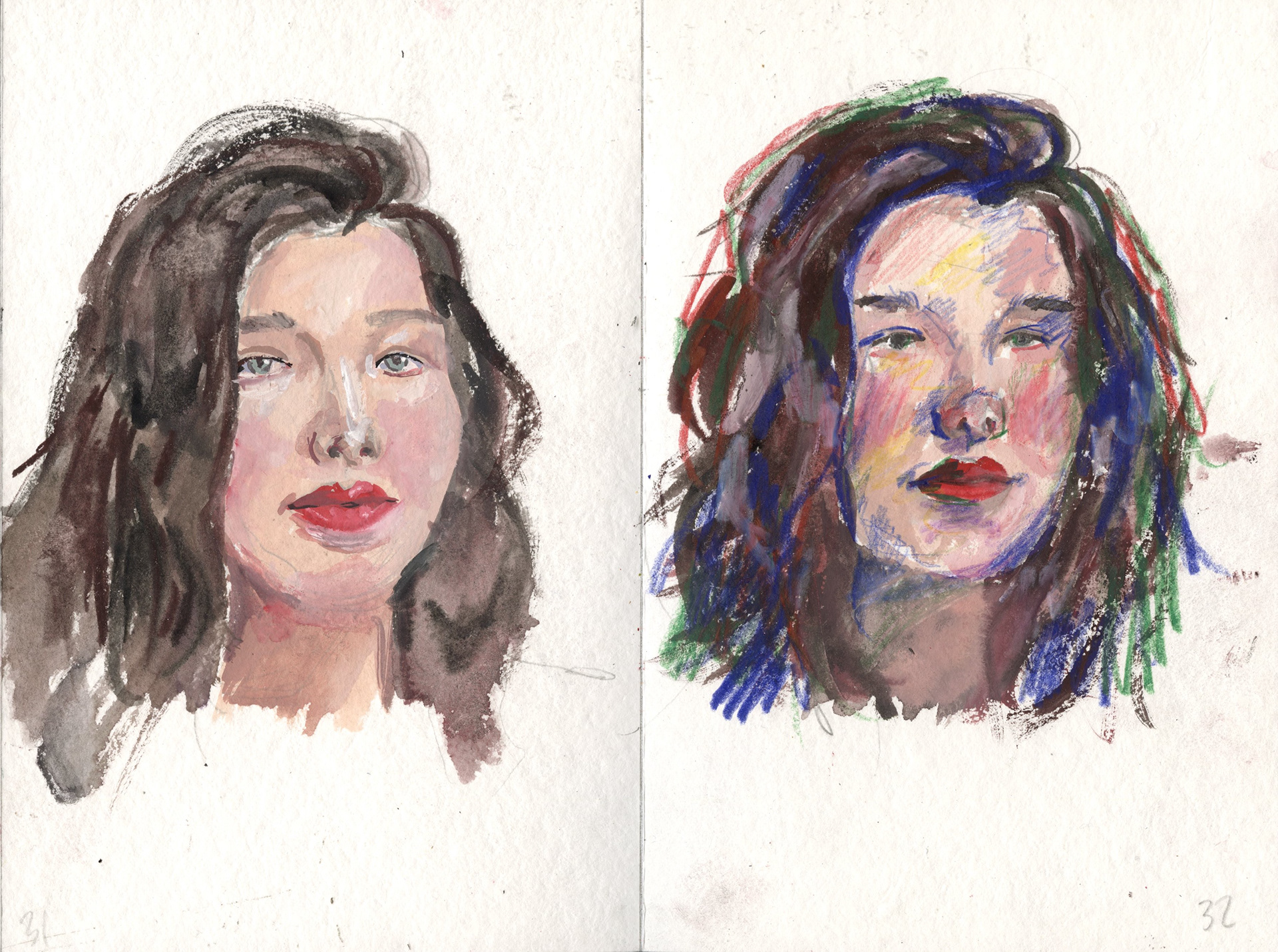 Lucy Dacus Sketch, Gouache and Color Pencil, 2023