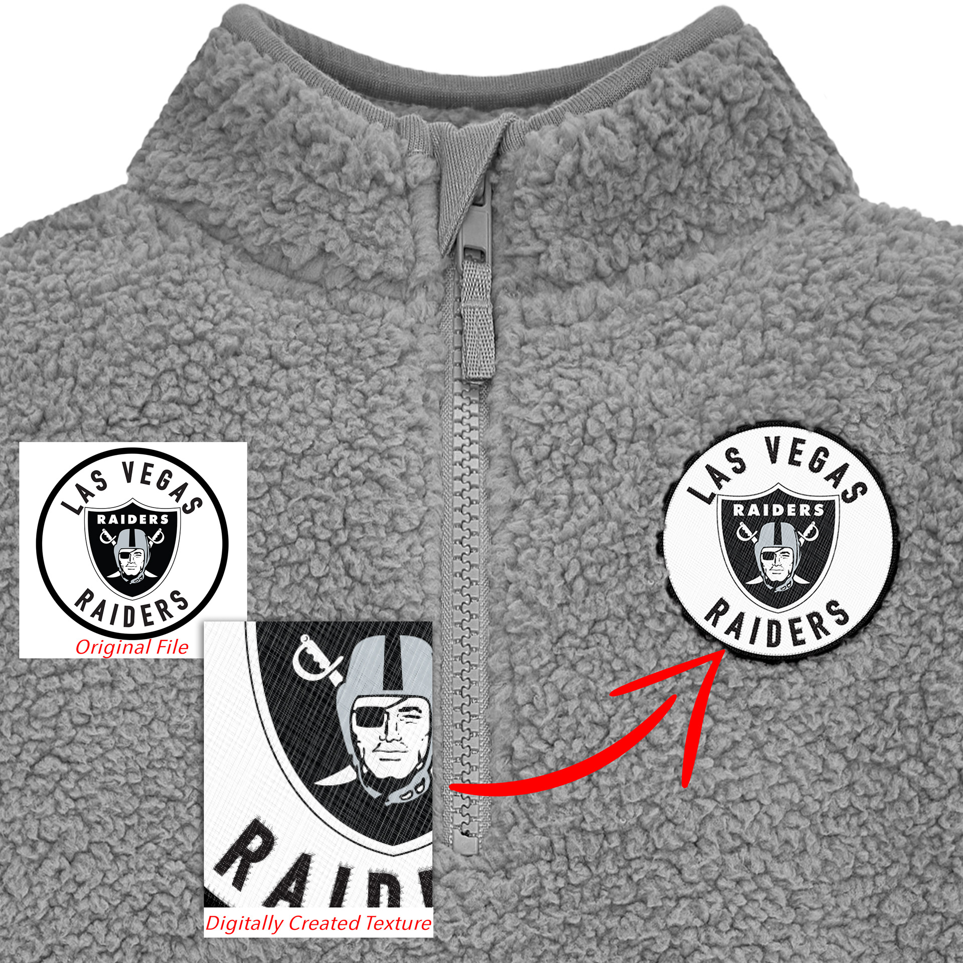 Adobe Illustrator file with added texture to make a realistic patch to add to a 1/4 zip hoodie in photoshop