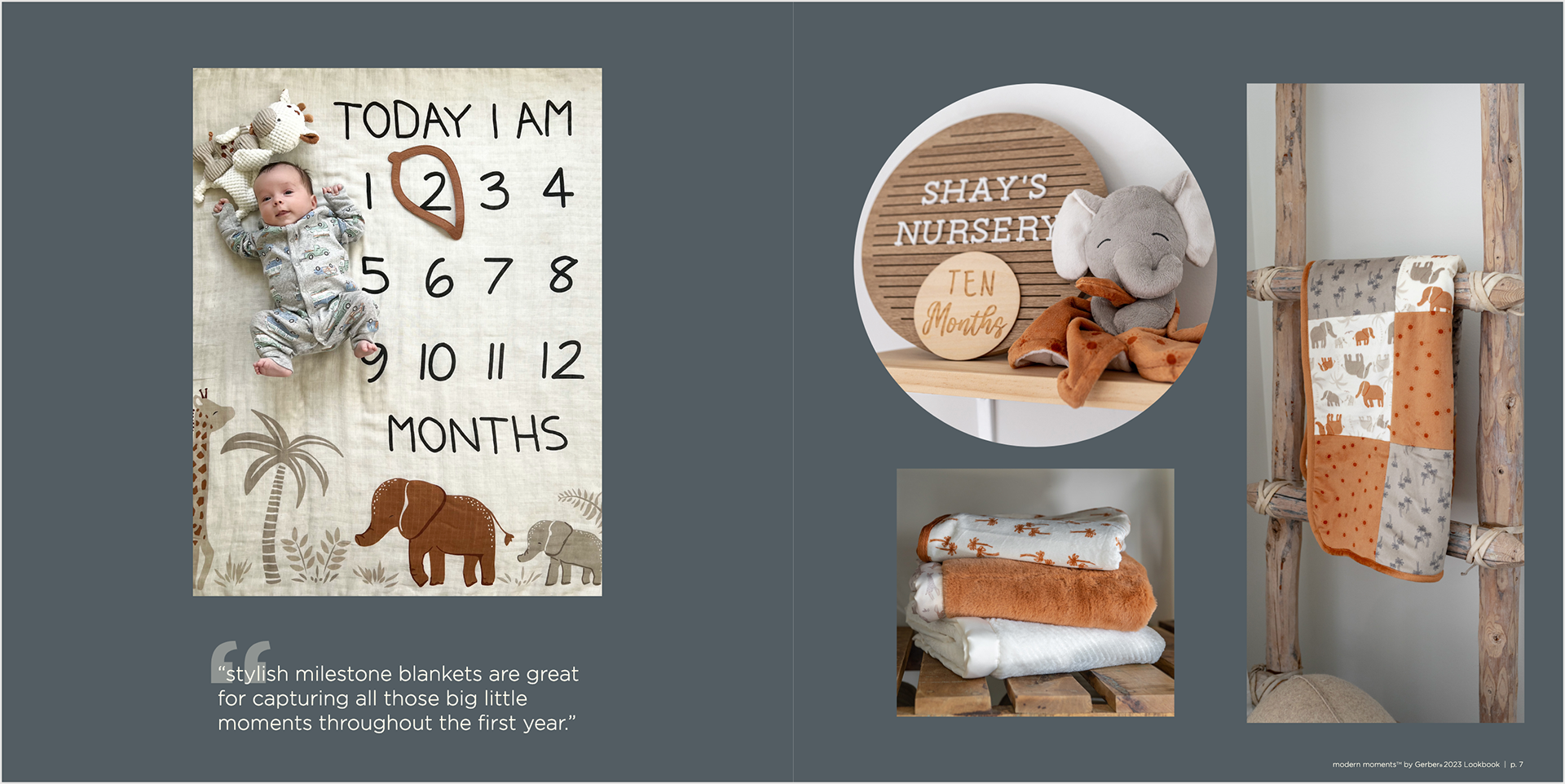 2023 Modern Moments by Gerber Lookbook - Blanket and Nursery Product Photography on right
