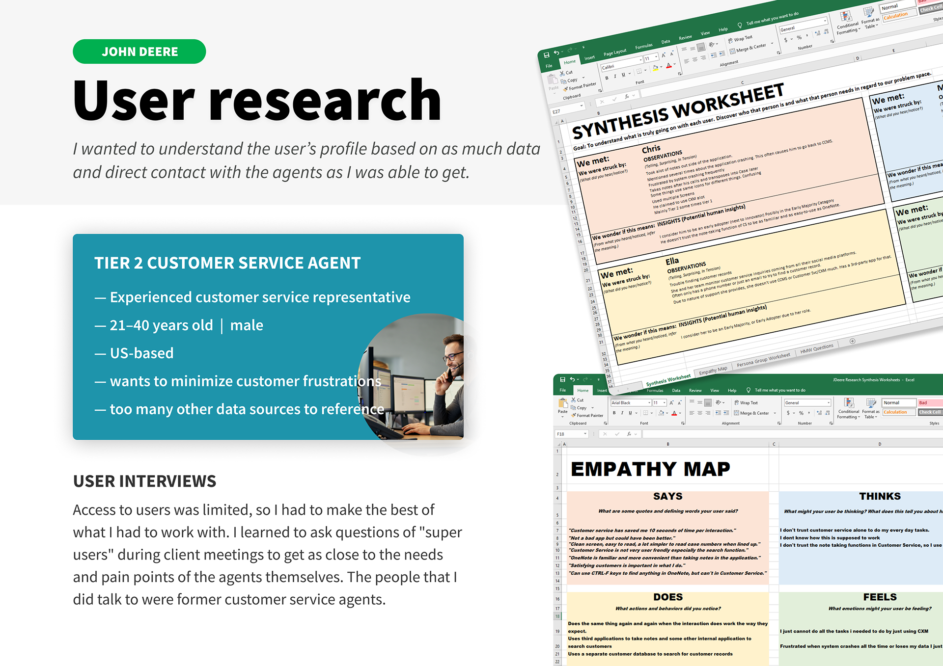 User research: I wanted to understand the user’s profile based on as much data and direct contact with the agents as I was able to get.