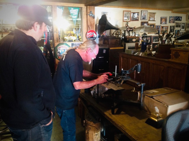 John Billings demonstrating the making of the Grammy