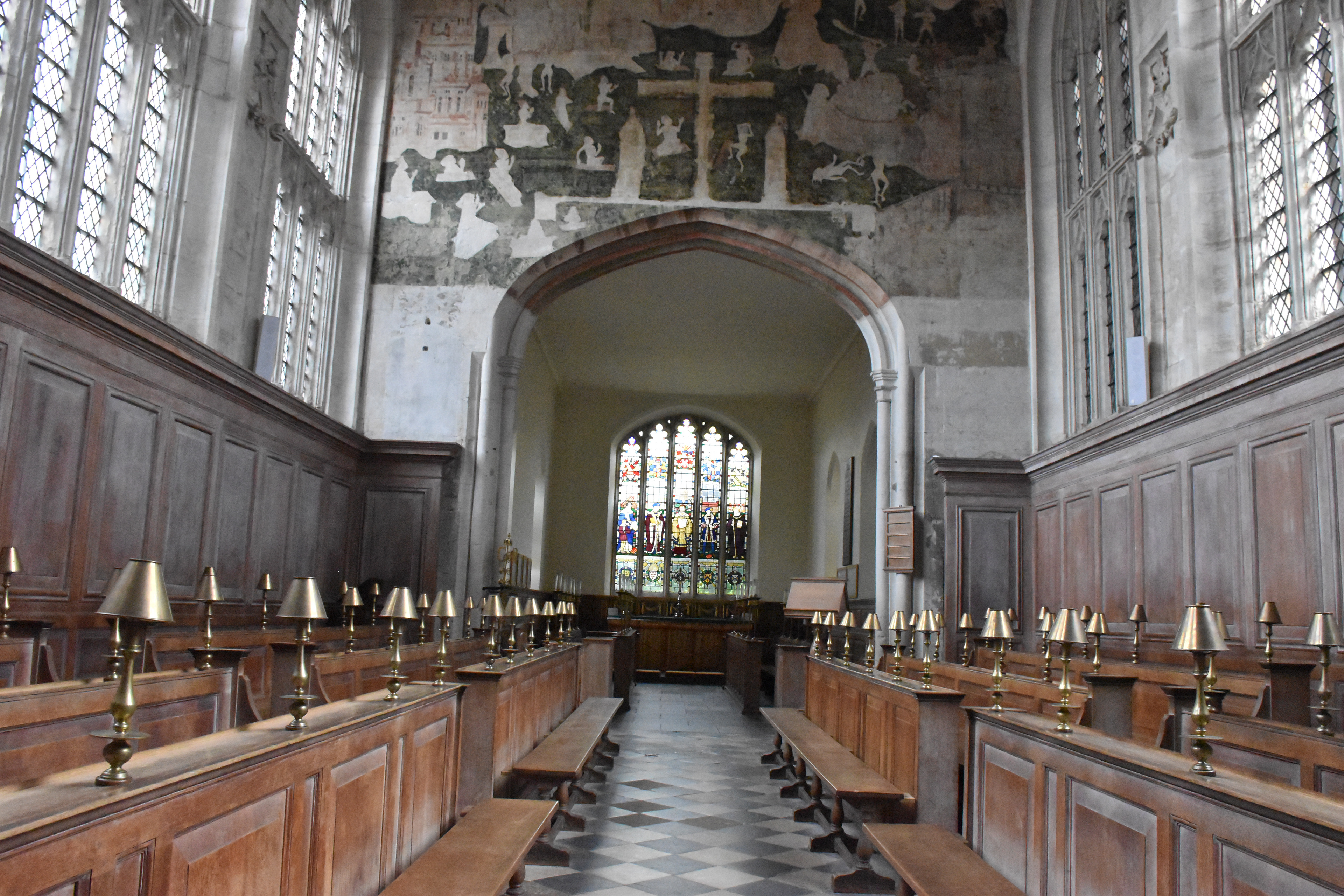 The Guild Chapel, Stratford-upon-Avon, UK. The Mura on the wall above was uncovered by William Shakespear's father.