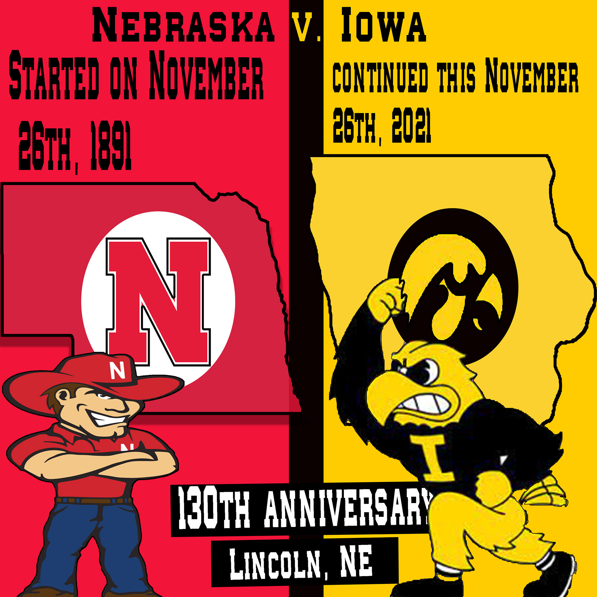 Celebrating the 130th Anniversary of the first game between Nebraska and Iowa.