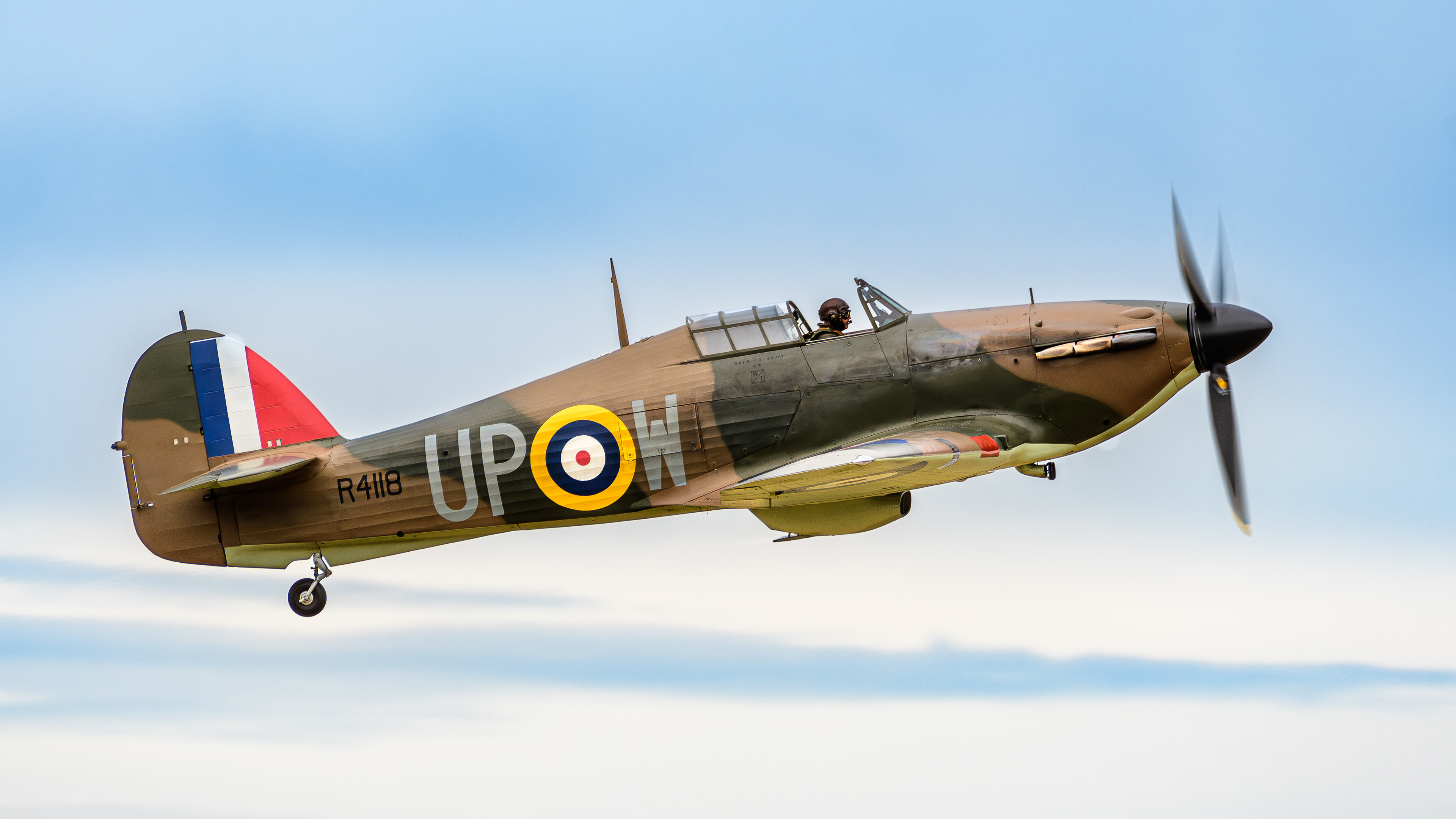 Hawker Hurricane departing IWM Duxford in September 2024. Registration / serial G-HUPW / R4118.