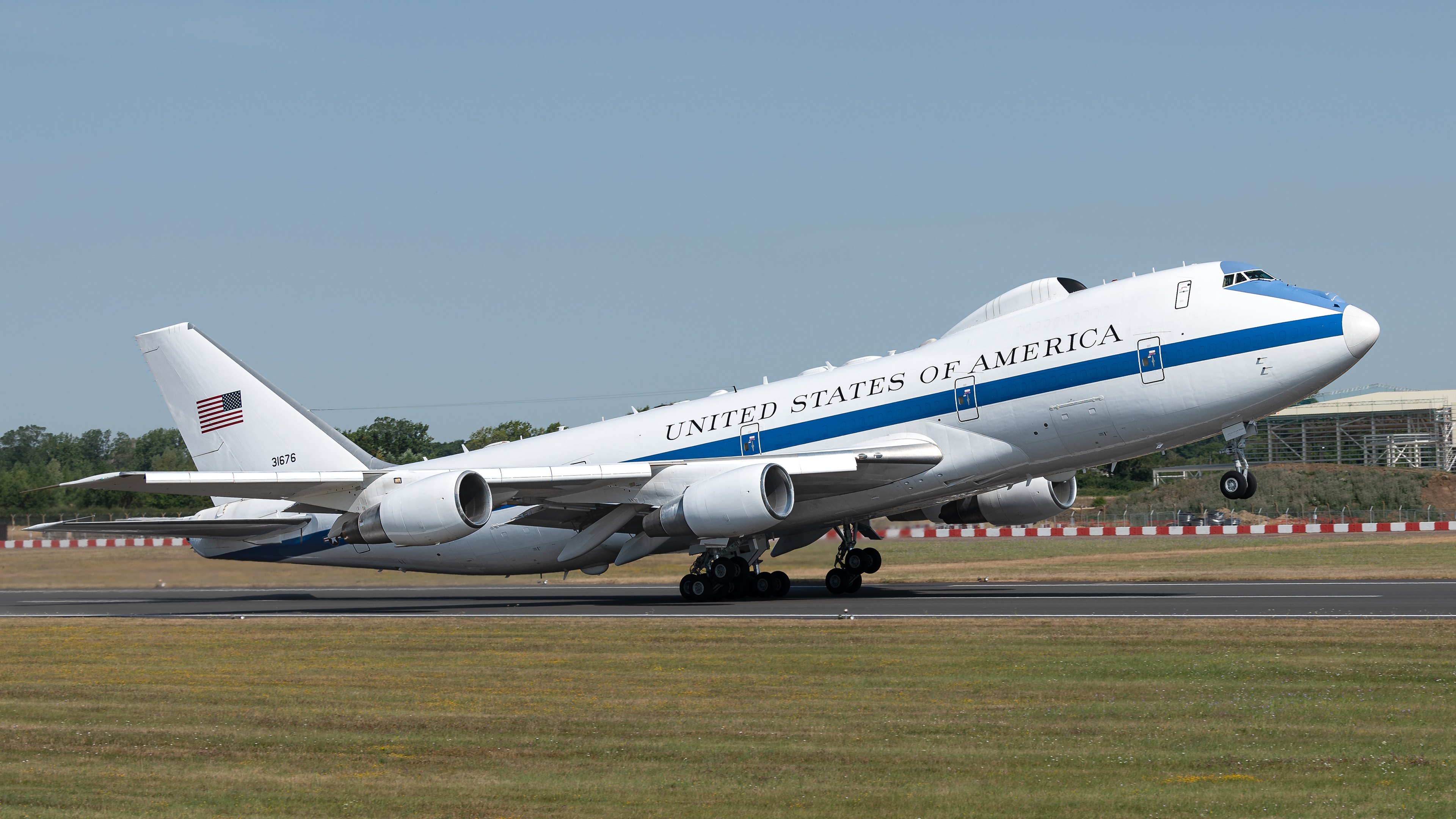 Boeing 747-E4B from the USAF taking off from RAF Fairford in July 2022. Registration / serial 31676.