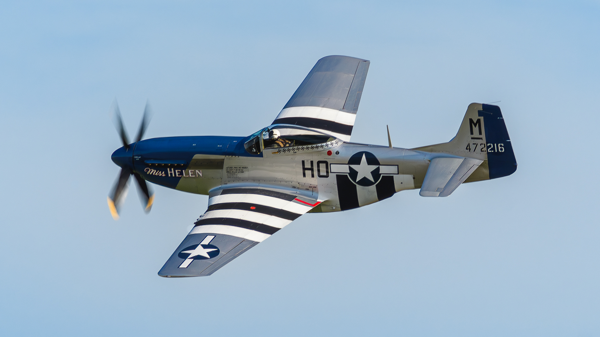 P51D Mustang displaying at IWM Duxford in September 2024. Registration / serial G-BIXL / 572216.