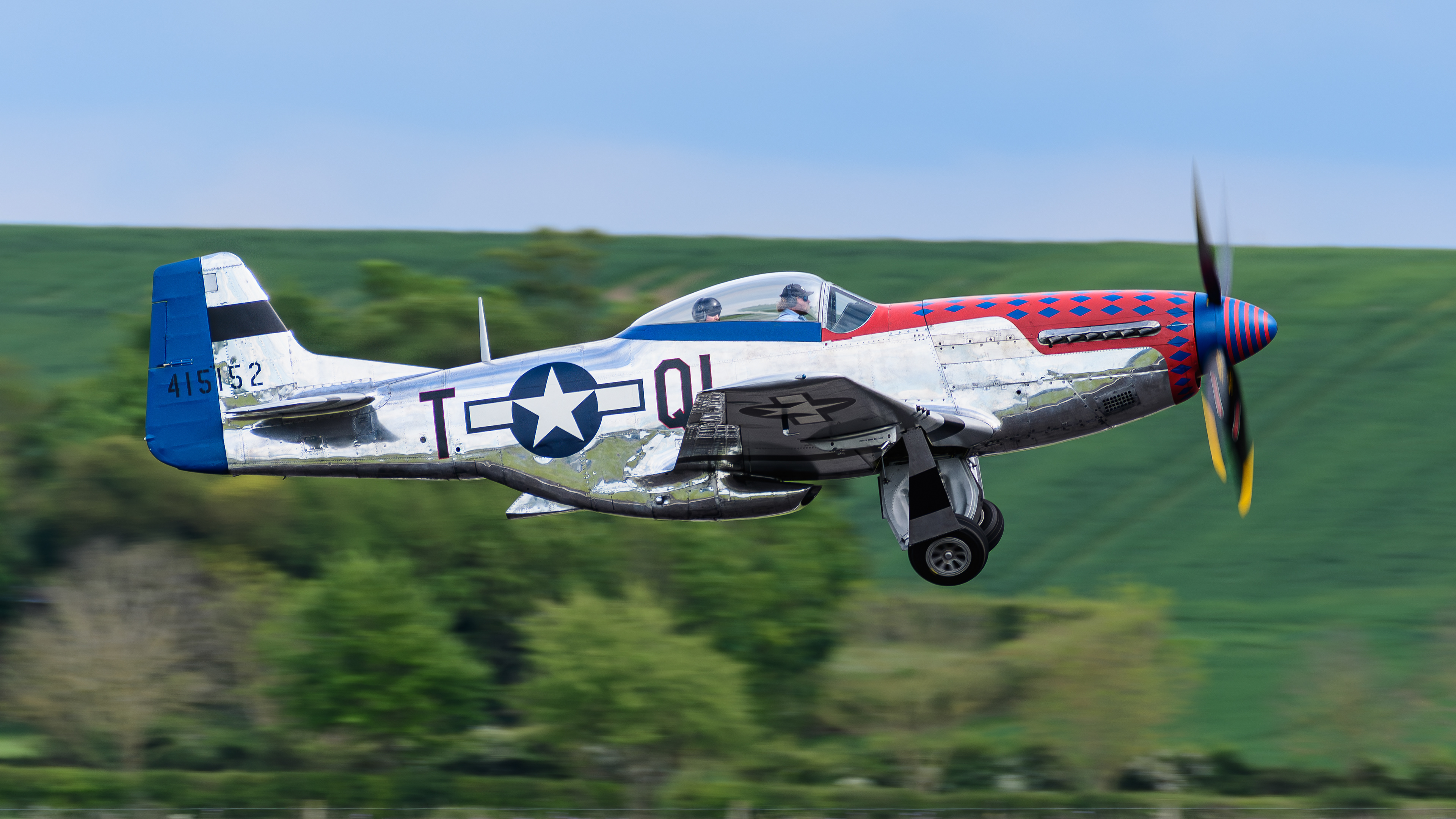 P51D Mustang departing IWM Duxford in May 2024. Registration / serial G-JERK / 415152
