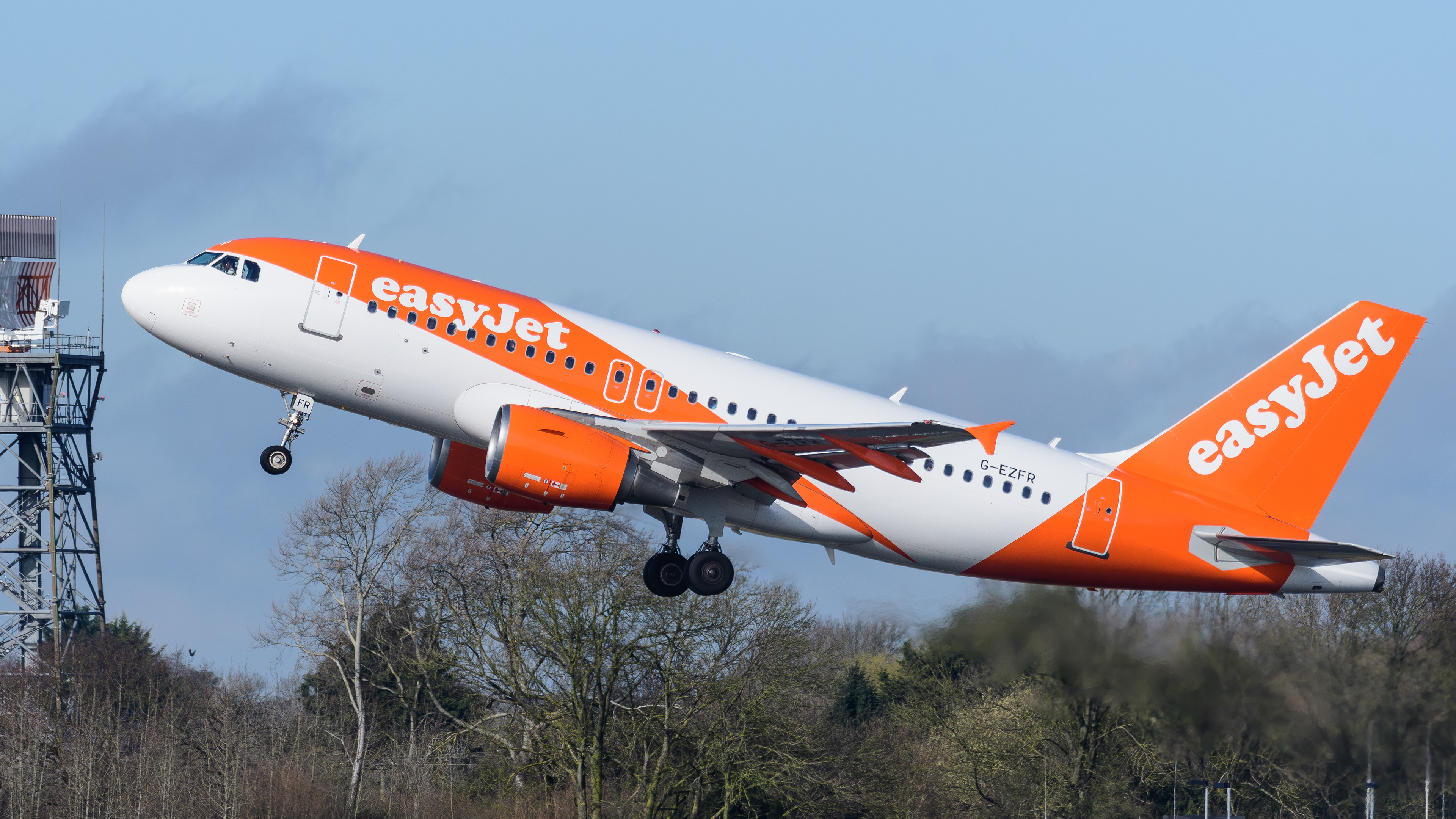 Airbus A319 operated by EasyJet departing Stansted Airport. Registration G-EZFR.