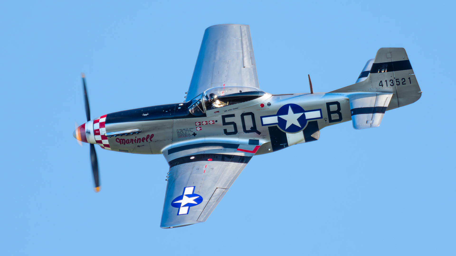 P51D Mustang displaying at IWM Duxford in October 2024. Registration / serial G-MRLL / 413521
