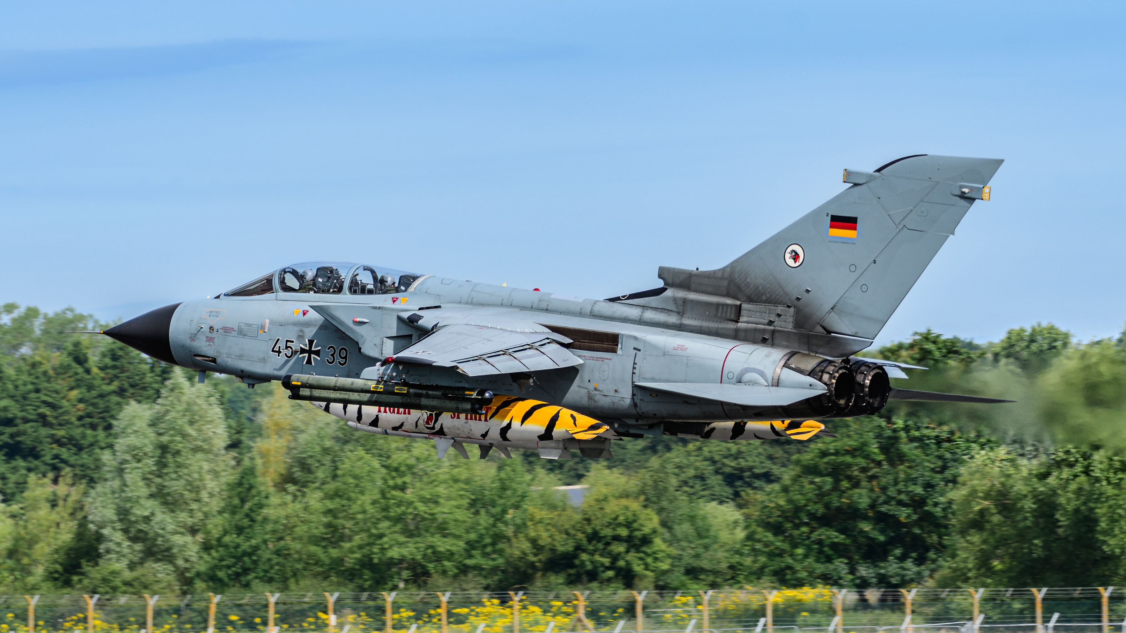 Panavia Tornado from the German Air Force leaving RAF Fairford in July 2024. Registration / serial 45+39.