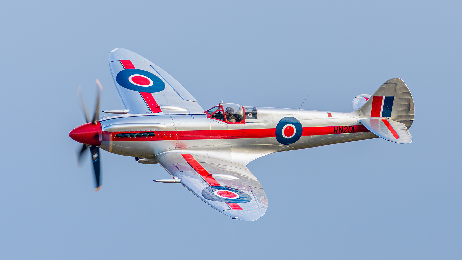 Spitfire displaying at IWM Duxford in September 2023. Registration / serial G-BSKP / RN201.