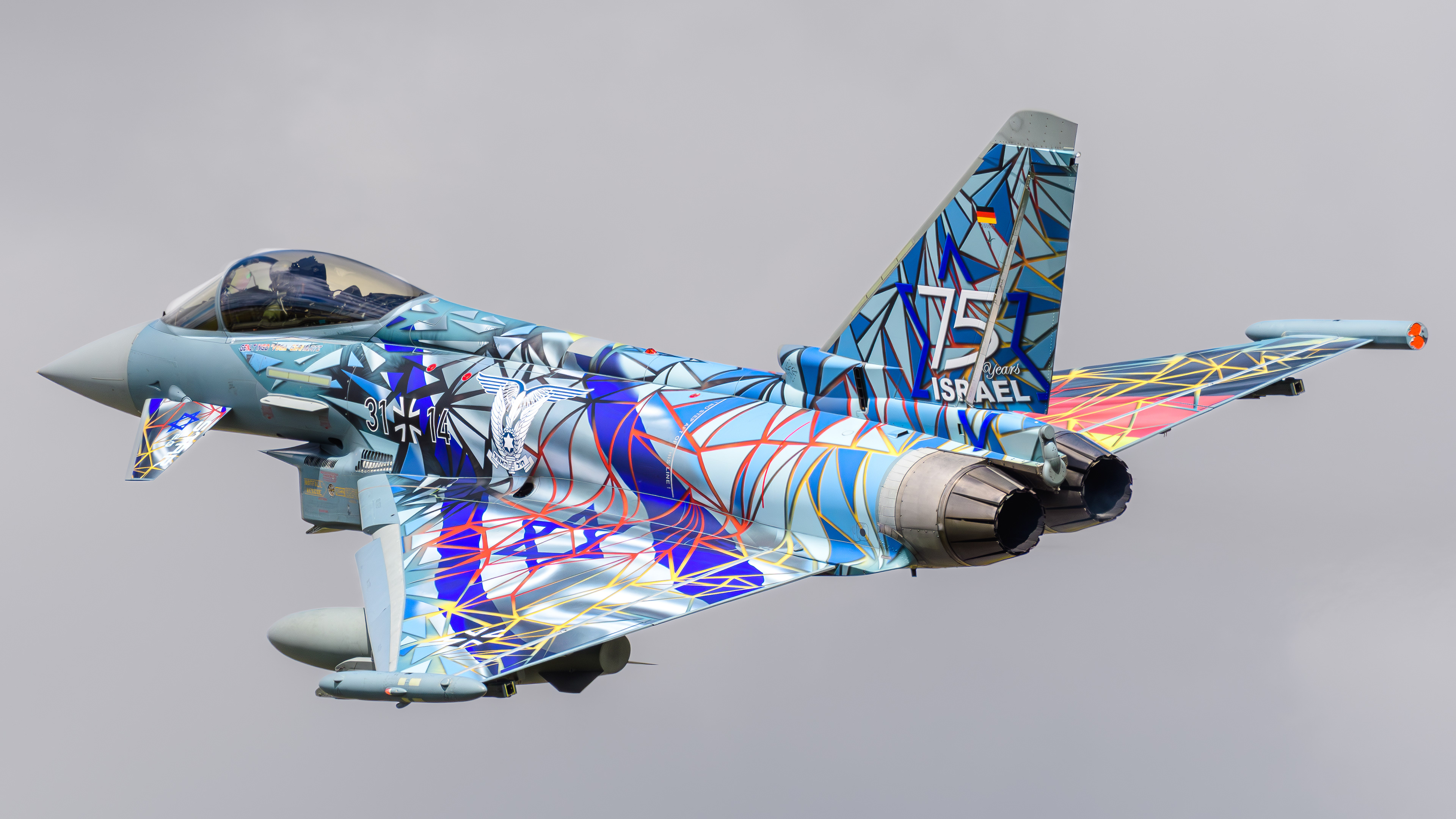 Eurofighter Typhoon from the German Air Force displaying at RAF Fairford in July 2023. Registration / serial 31+14.