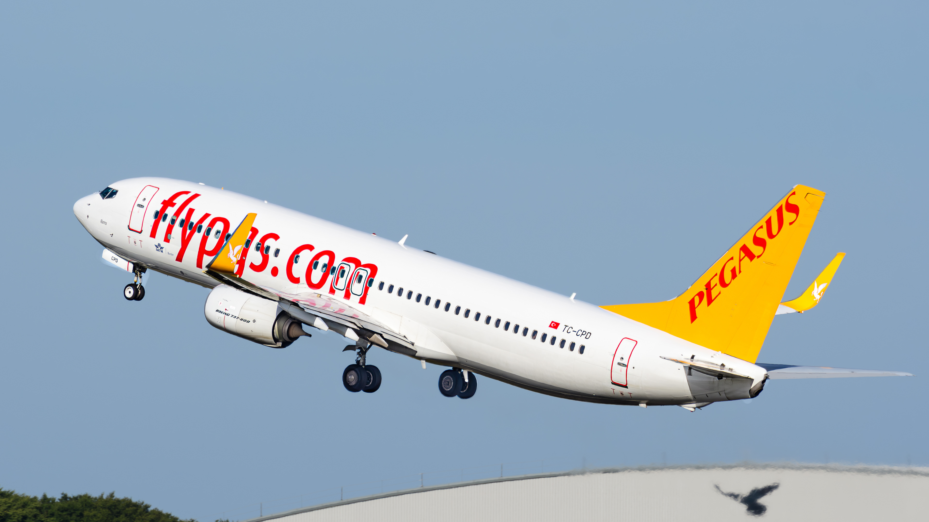 Boeing 737 operated by Pegasus departing Stansted Airport. Registration TC-CPD