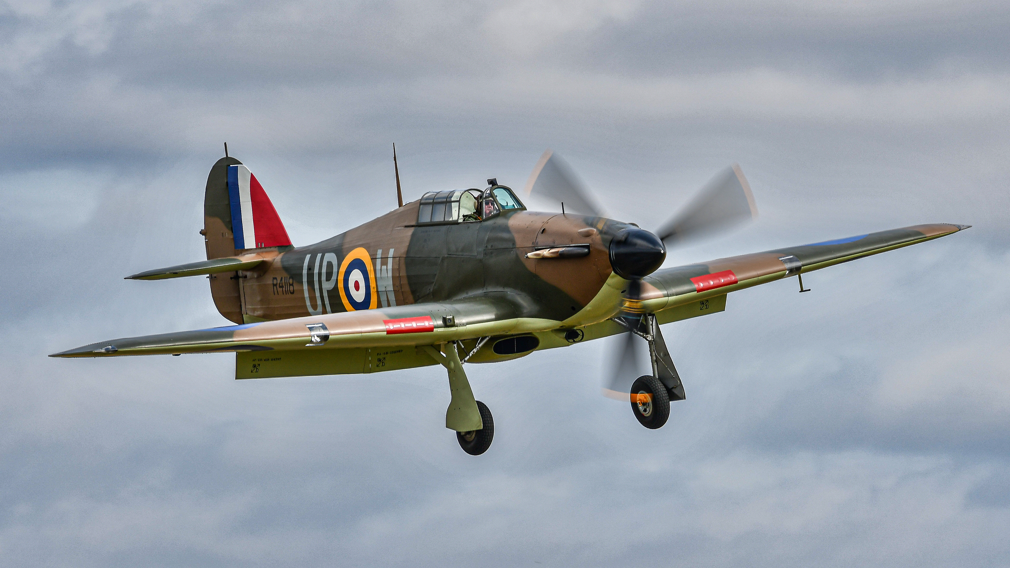Hurricane coming into land at IWM Duxford in August 2021. Registration / serial G-HUPW / R4118.
