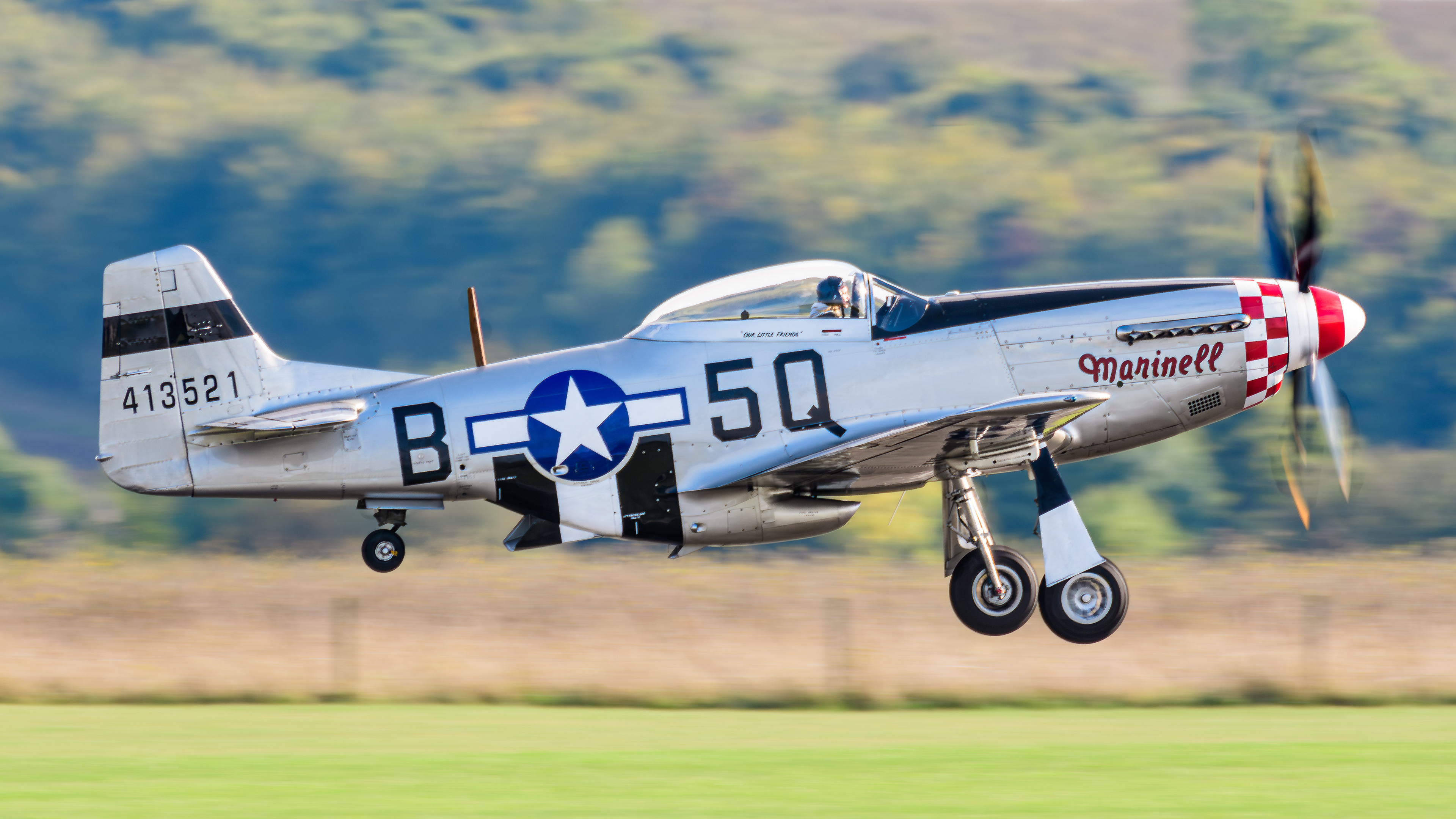 P51D Mustang displaying at IWM Duxford in October 2024. Registration / serial G-MRLL / 413521