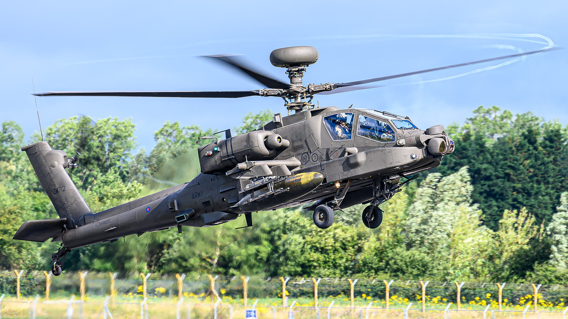 Apache helicopter from the Army Air Corps at RAF Fairford in July 2024. Registration / serial ZM172.
