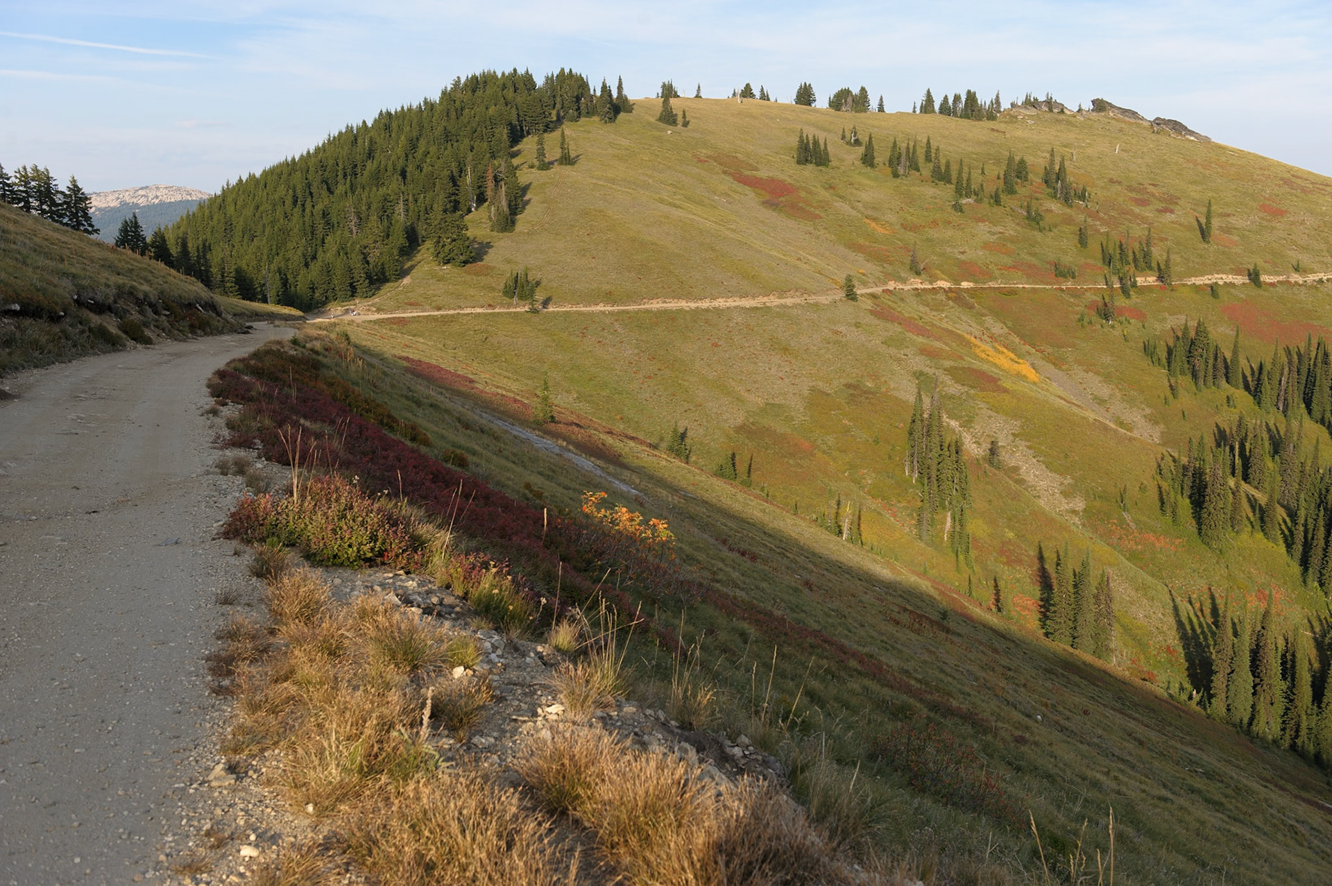 The rocks on the ridge up yonder were a standard destination for family outings when we were kids. There’s a small lake over the other side. We stopped and considered it but decided to continue on in search of better seclusion.