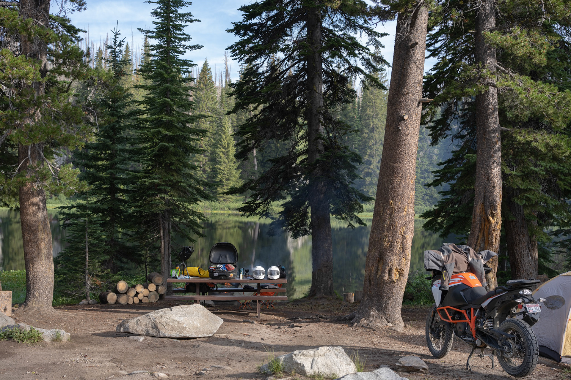 The same spot on Big Trinity Lake where the two of us camped five years ago