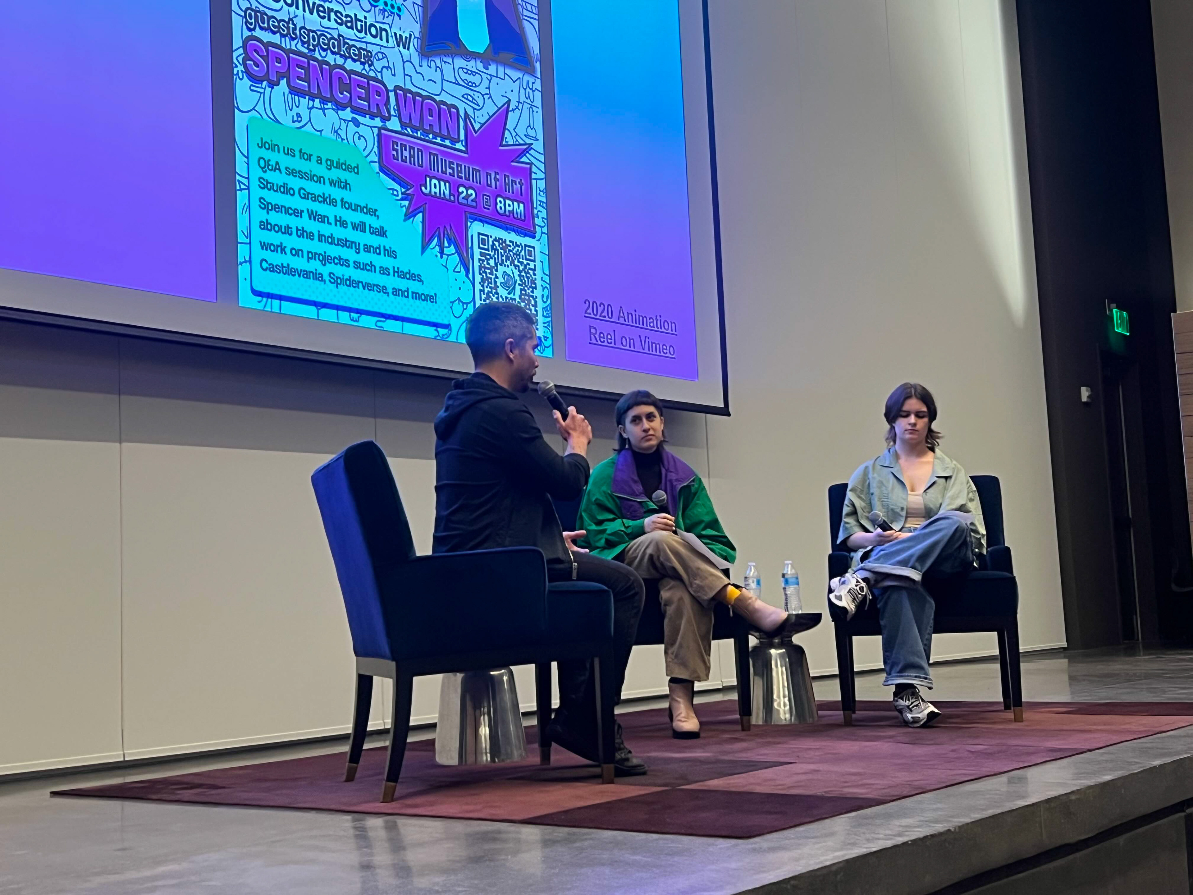 Spencer Wan being interviewed by Maddie & Michelle