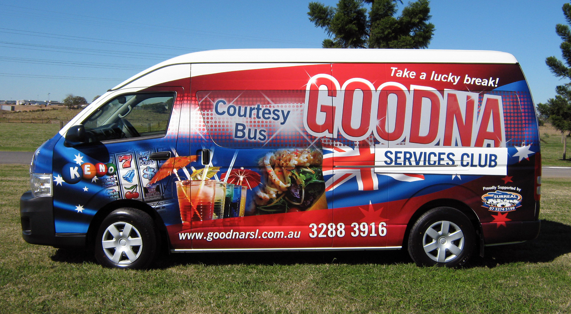 Bus wrap with perforated window and vinyl prints