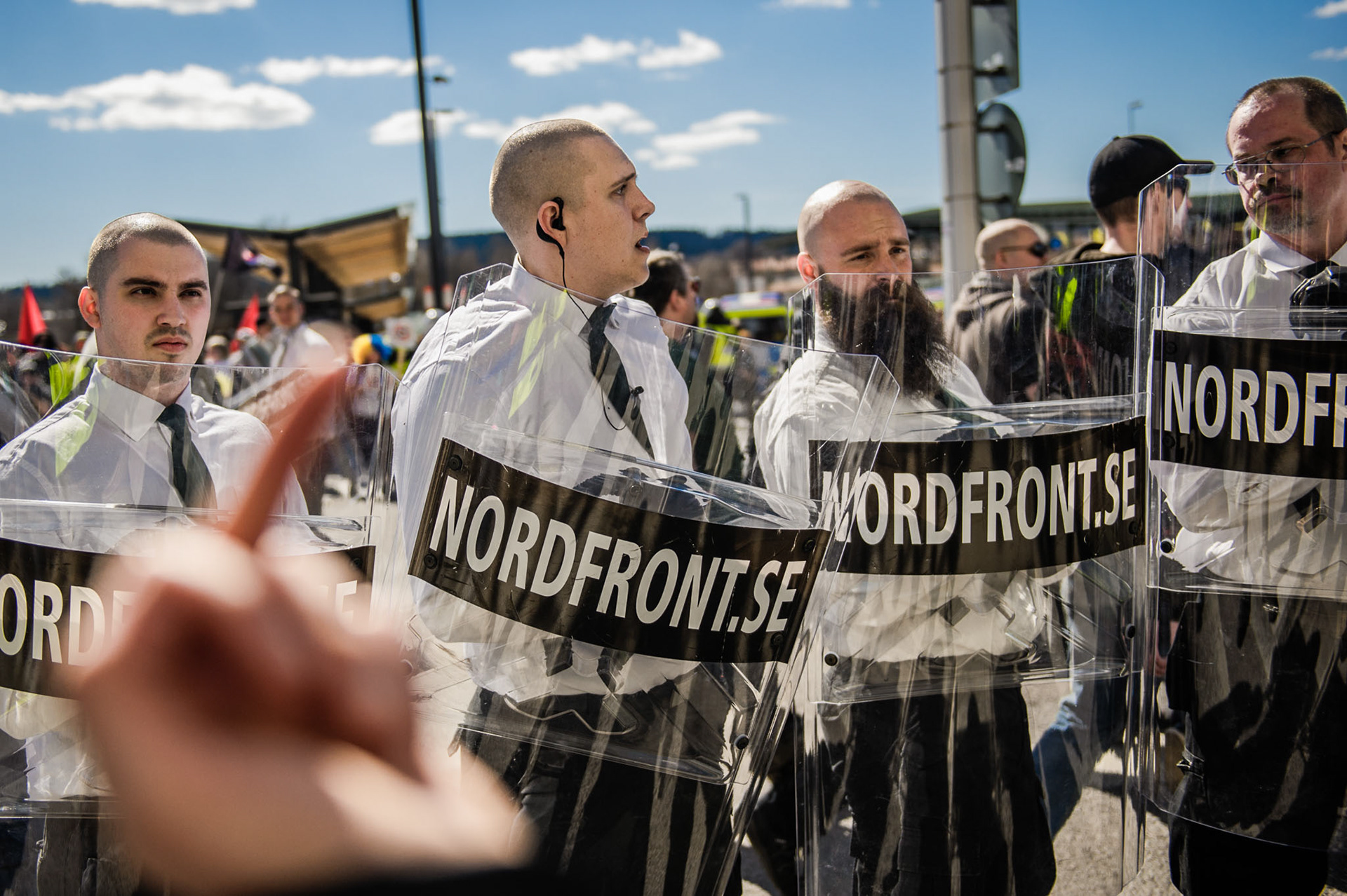Counterdemonstrators protest in Falun against the demonstration of the neonazi organization Nordic Resistance Movement.
