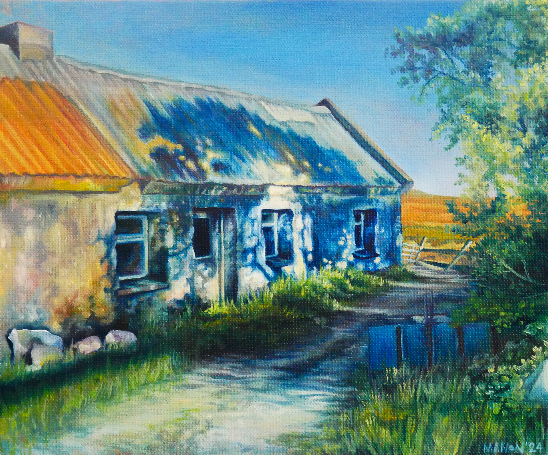 'The cow shed' Oil on canvas