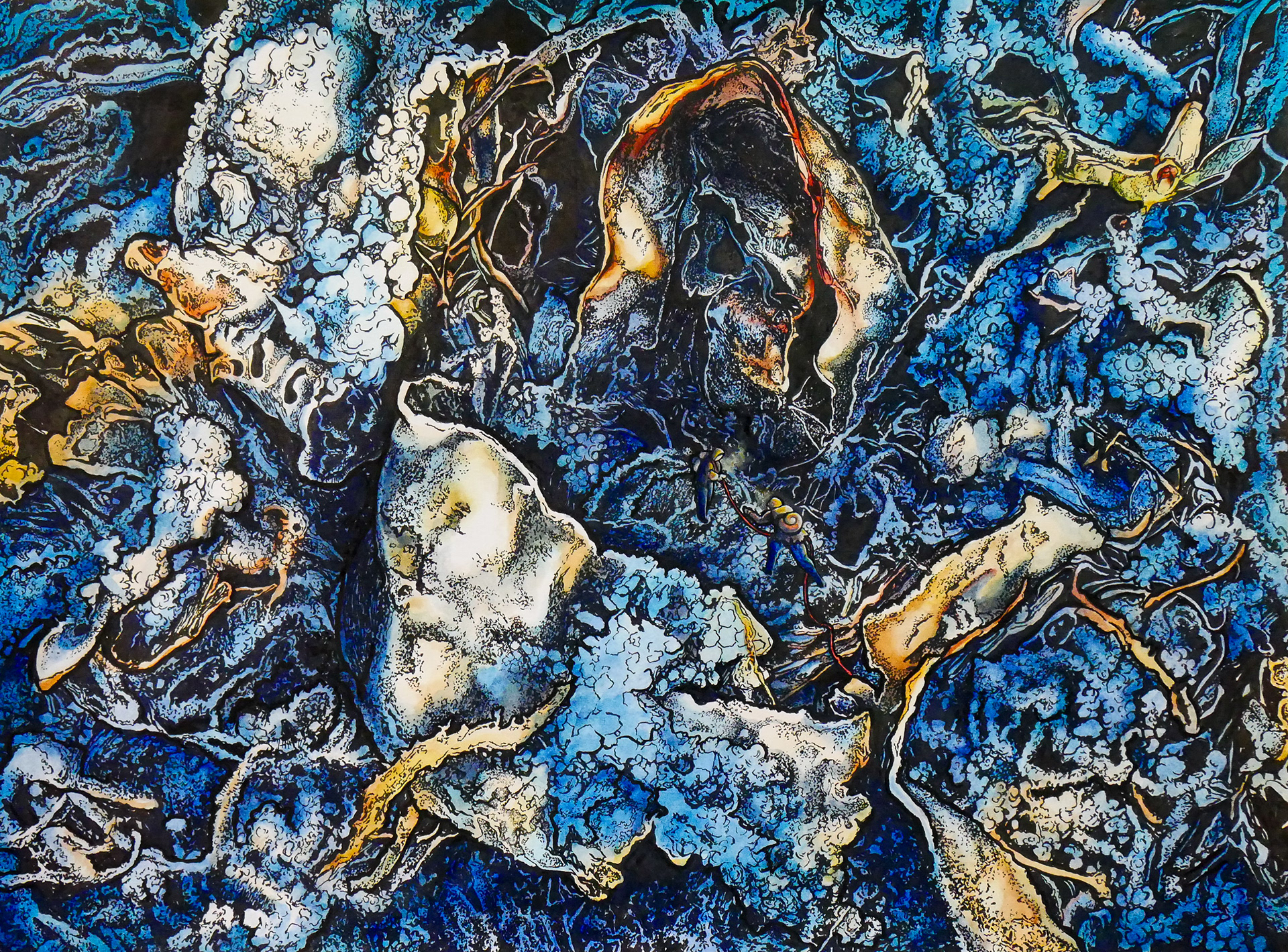 Crystal Shore 1- Ink and watercolour