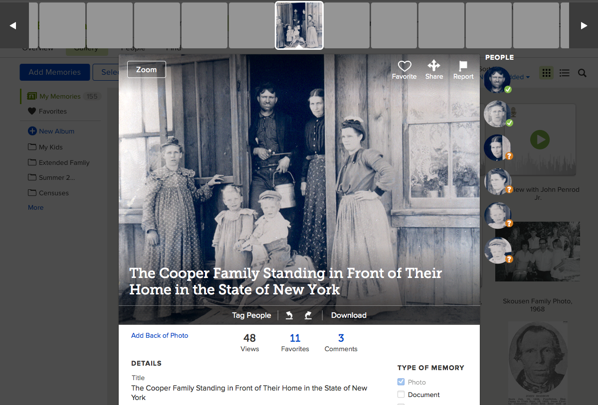 Memory page modal UI concept