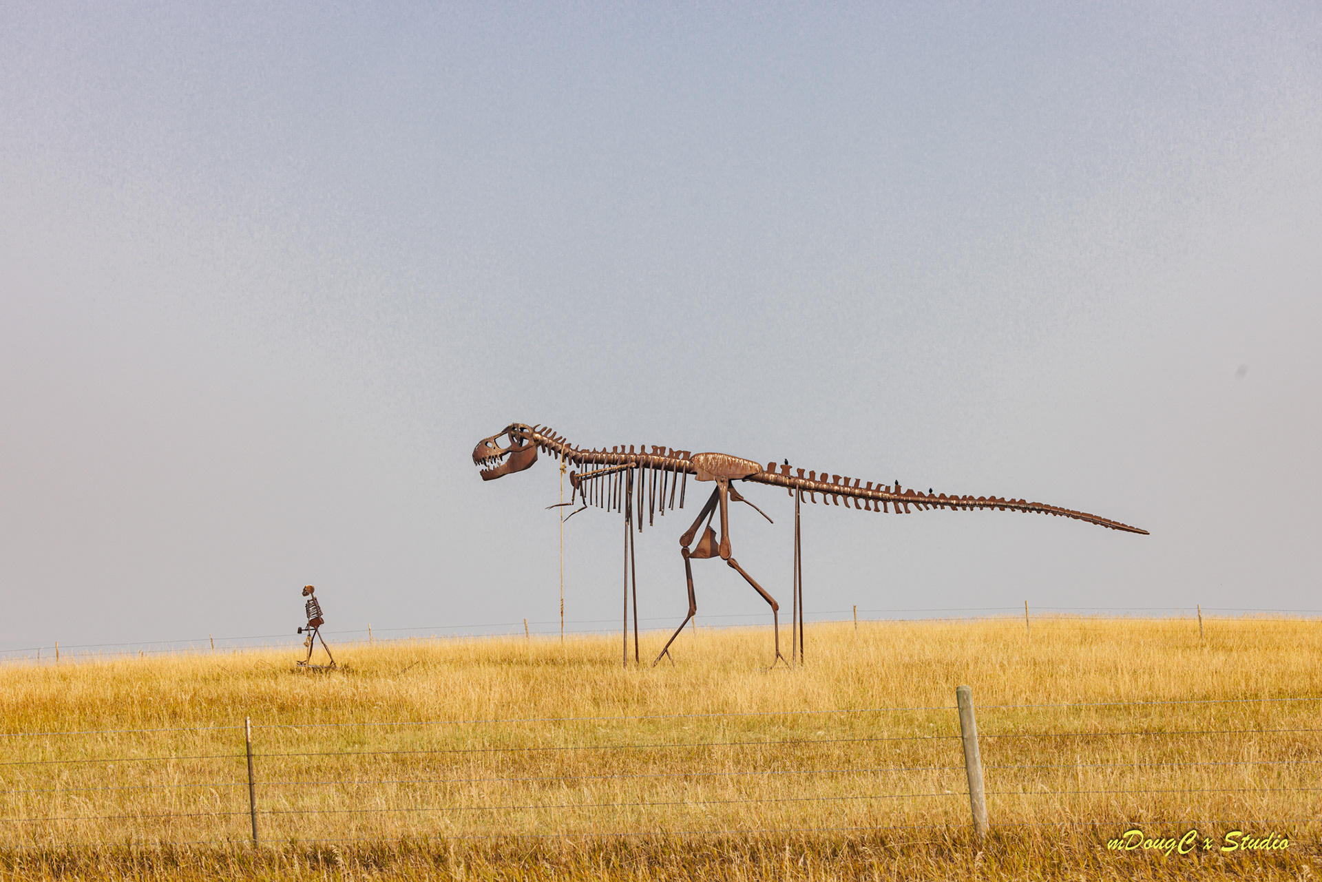 Man leading dinosaur - South Dakota