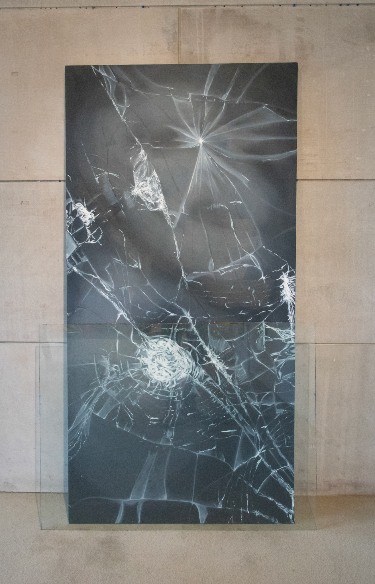 "Katarreophobia" 40in x 80in, Oil on canvas with glass. $1500