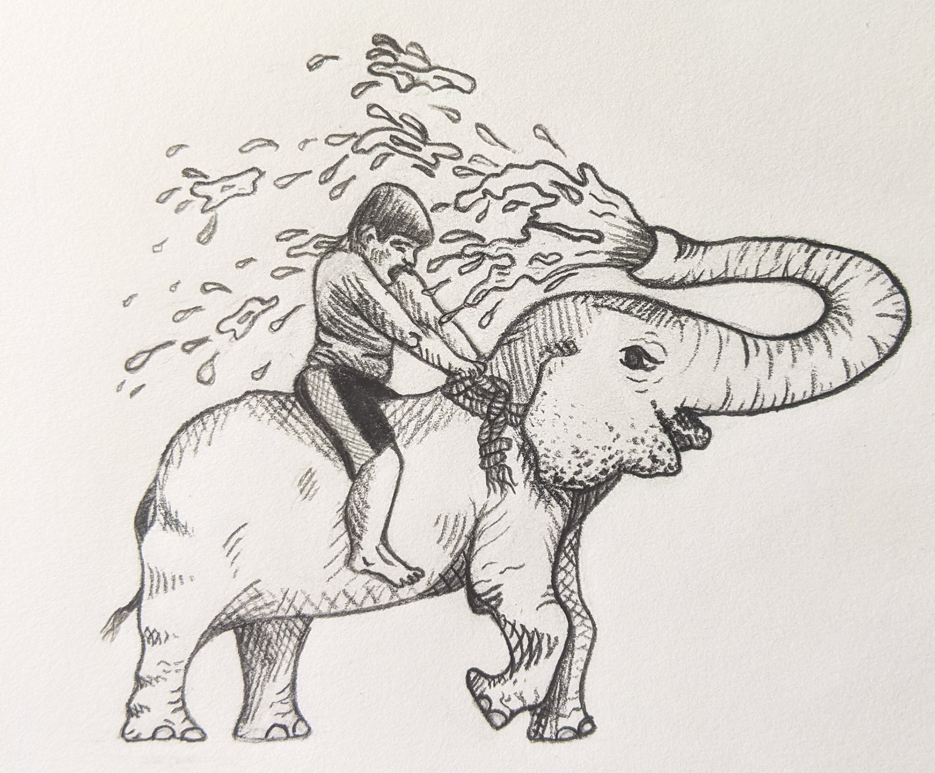 Child on an Elephant 6" x 4" Pencil on Paper