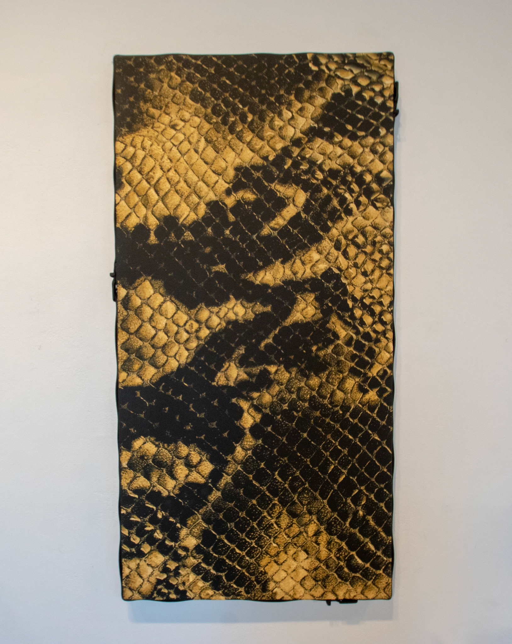 "Ophidiophobia" 20in x 40in, Oil on Canvas, framed with belts. $800