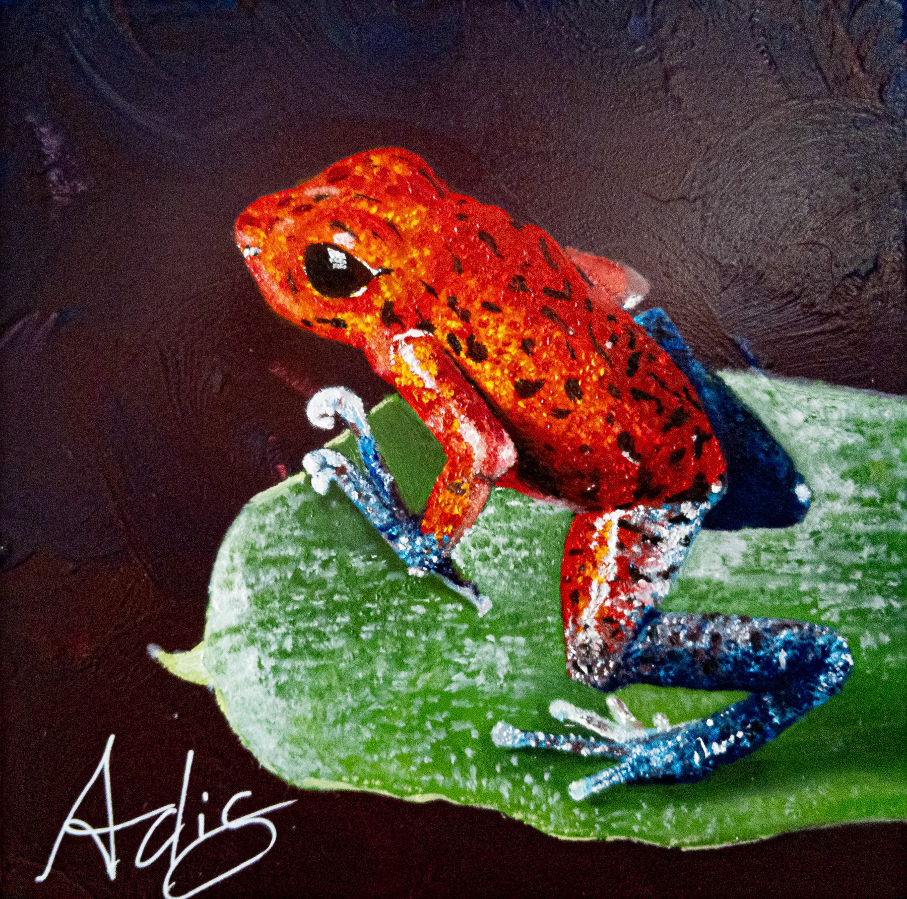 Frog on a Leafe 6"x6" Oil and Acrylic on panel SOLD