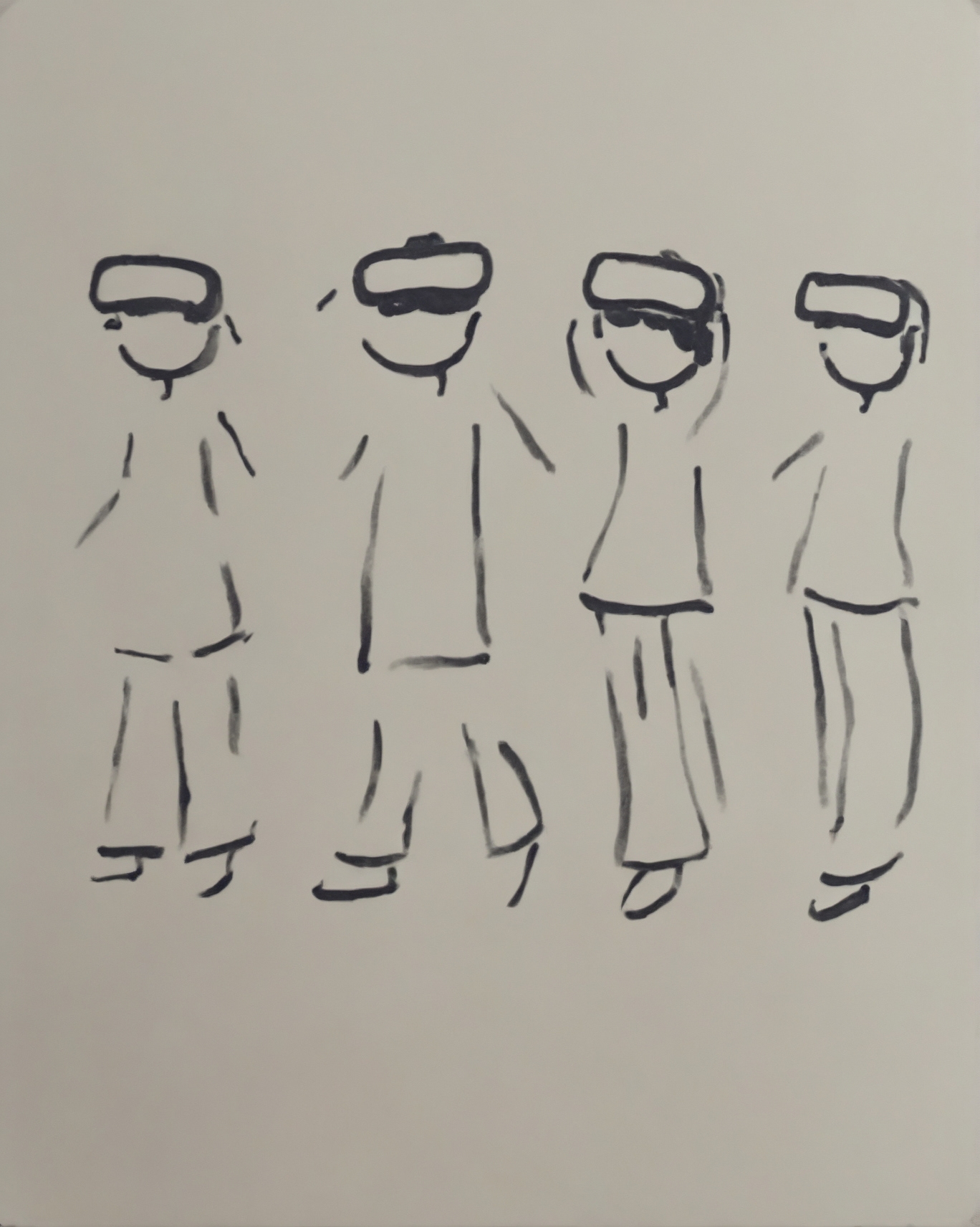 Doodle of four human figures wearing VR headsets, created with AI generator ImagineArt