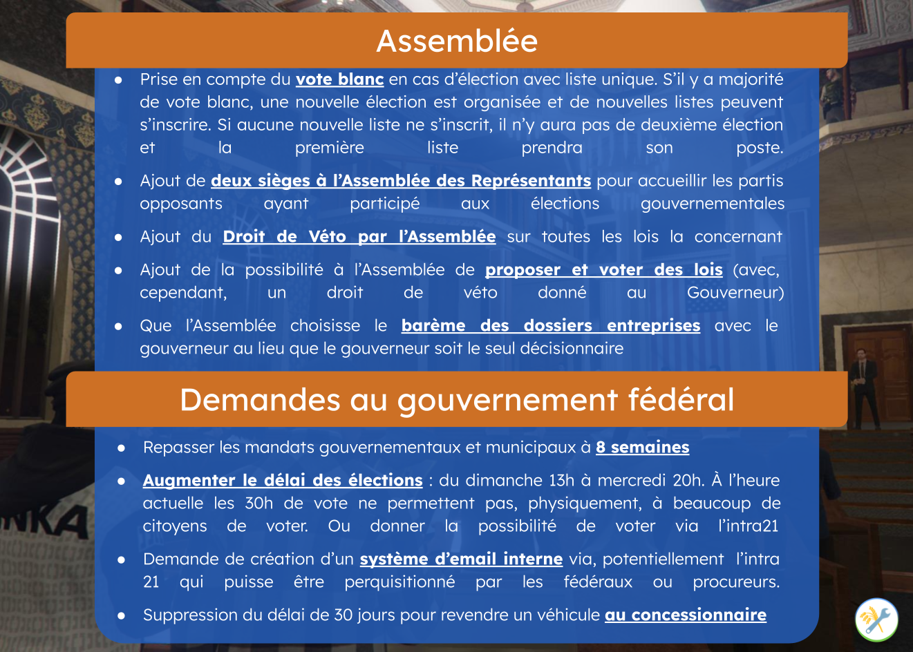 Extrait du programme présenté par la liste candidate à la prochaine élection gouvernementale.