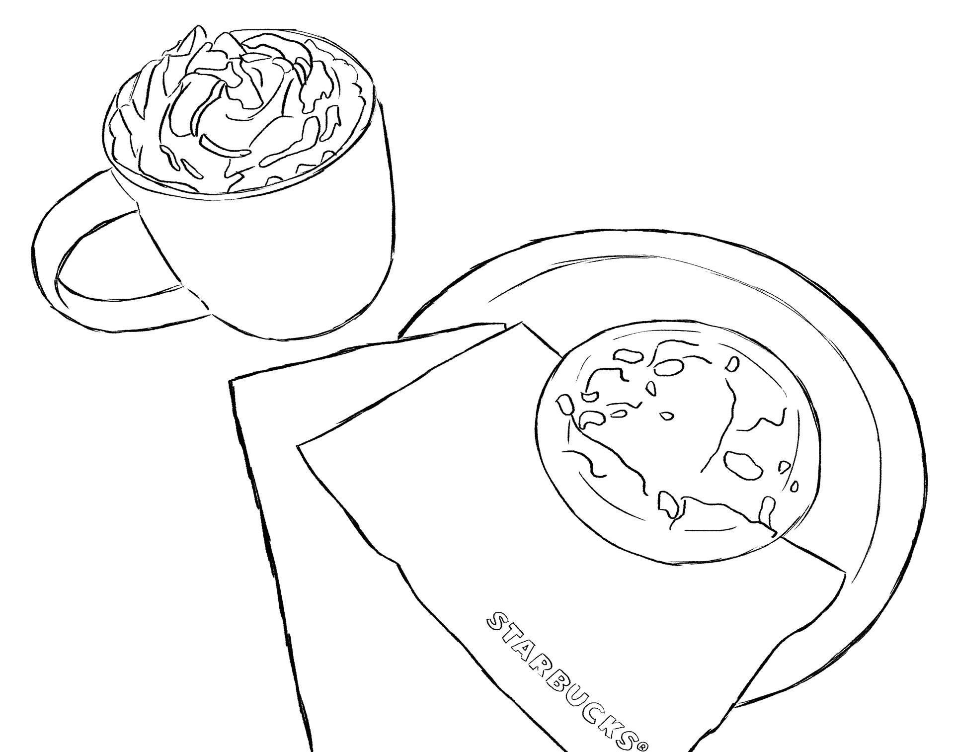 Hot Chocolate and Cookie (lineart)