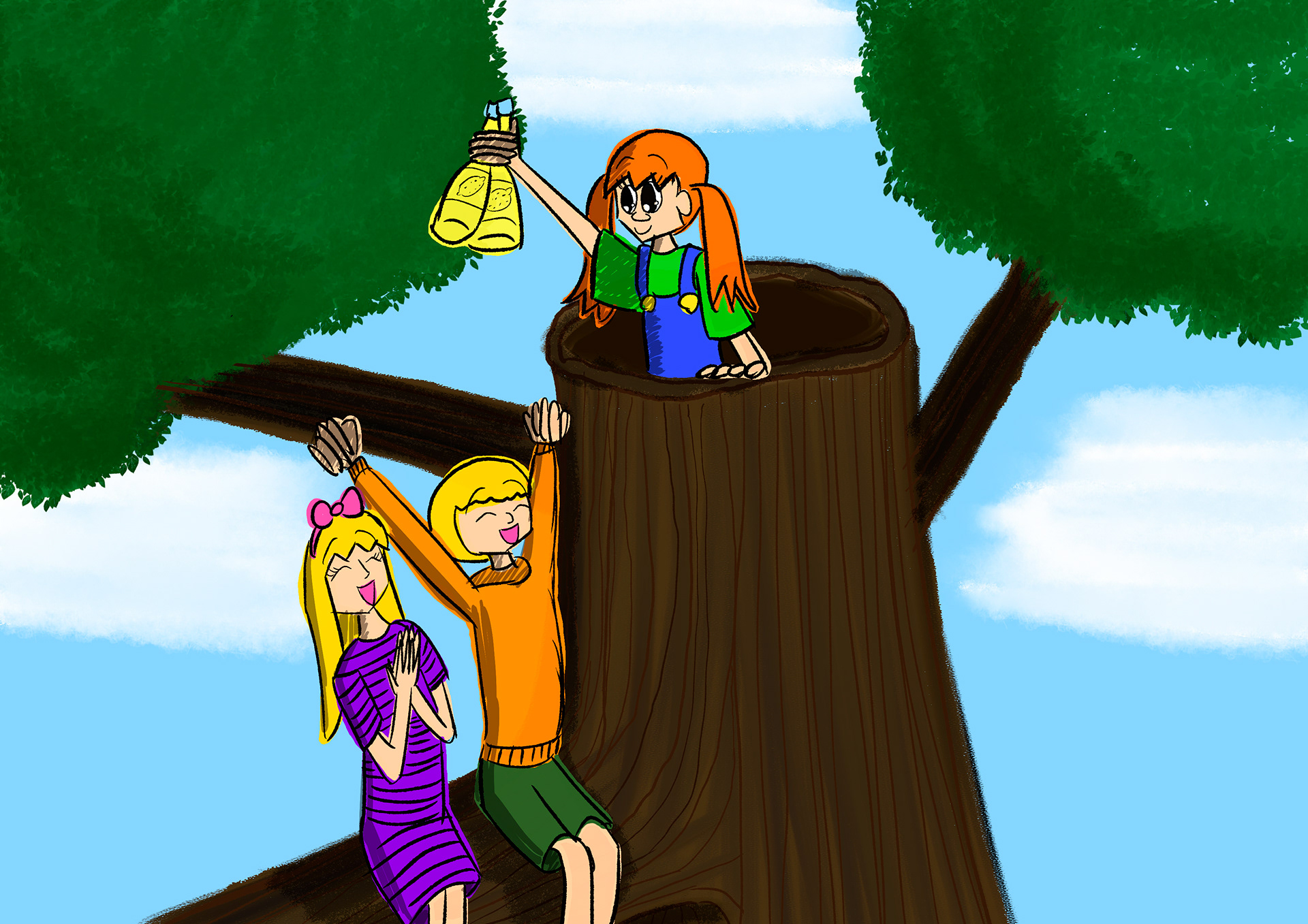 Pippi finding lemonade from a hollow tree