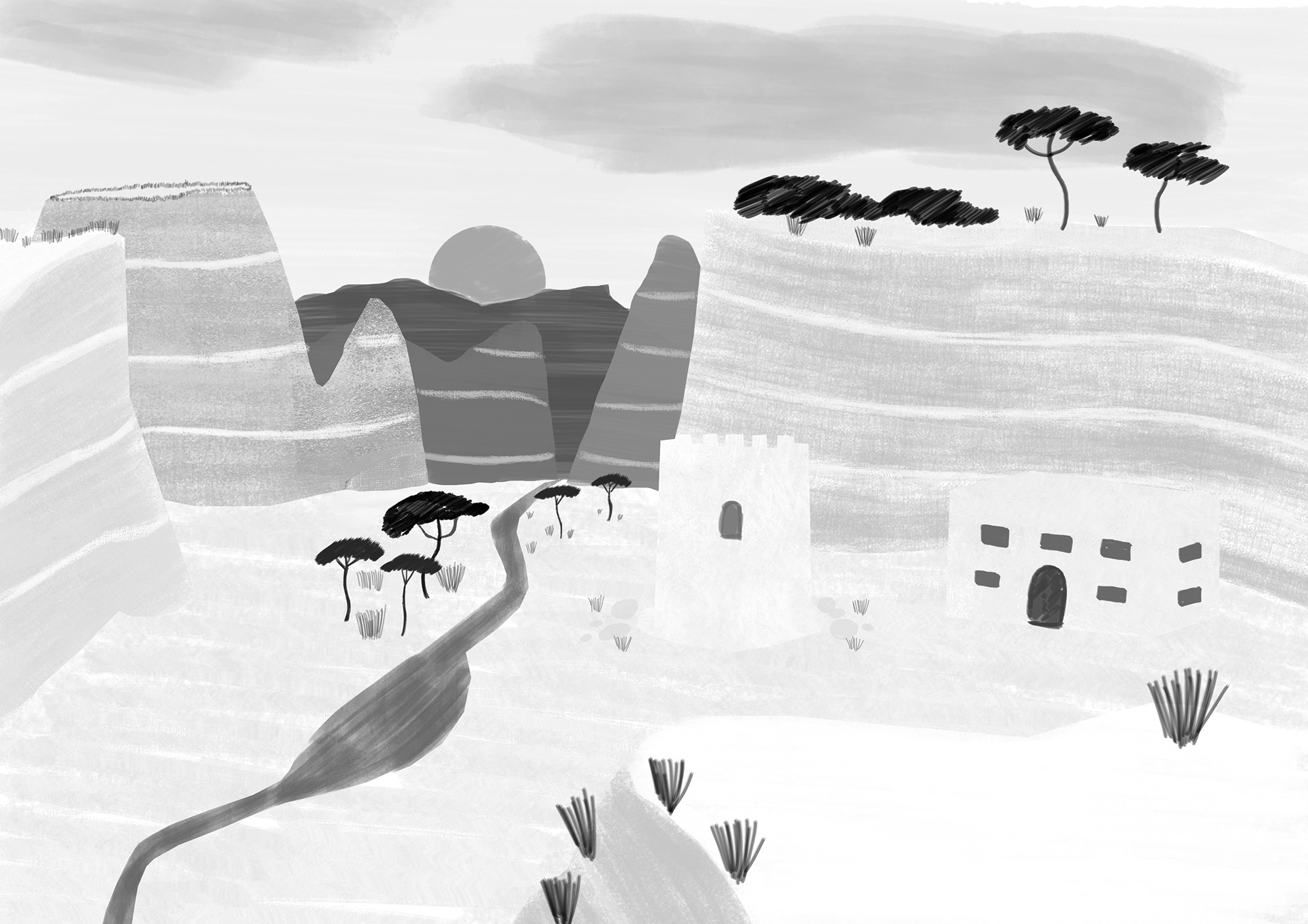 Desert Scene (black and white layer)