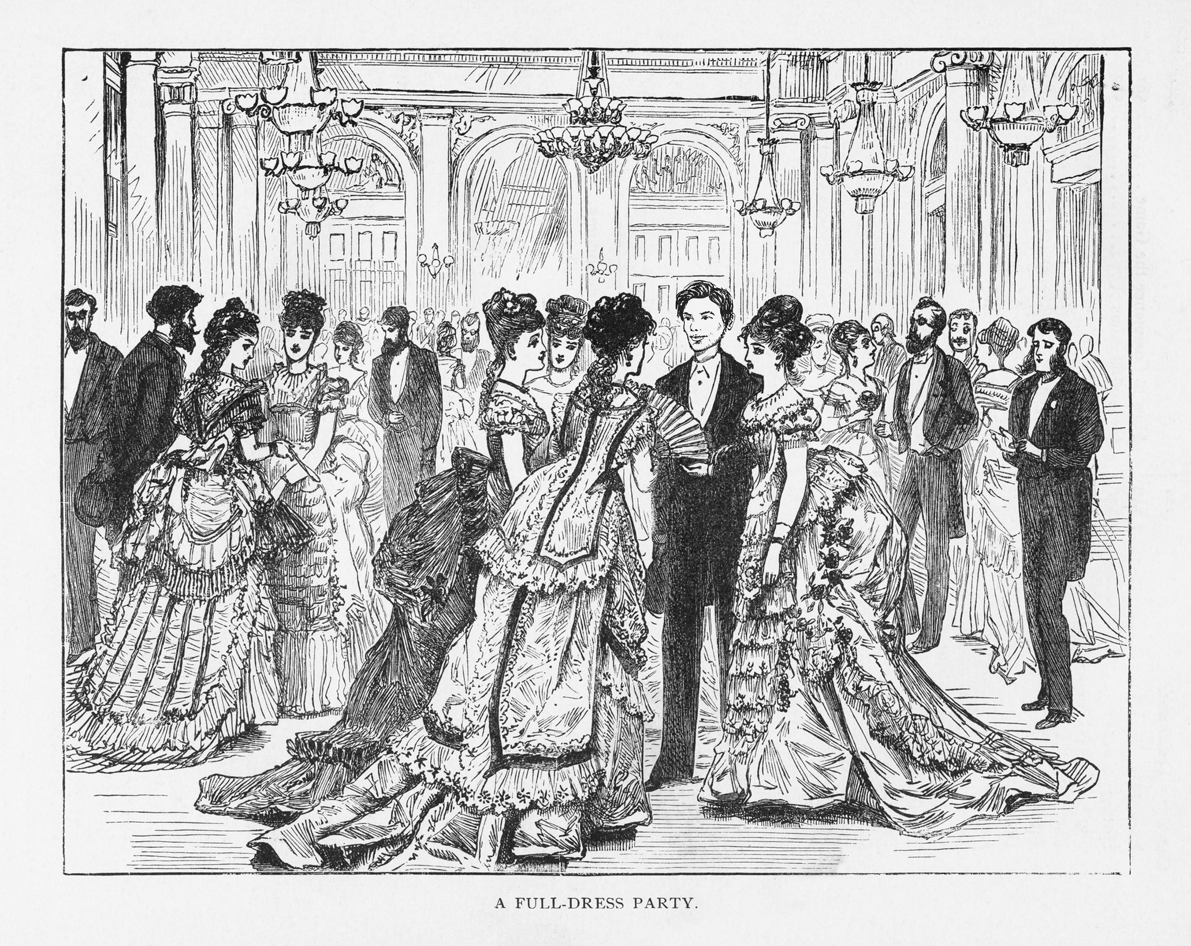 Illustration of 'Viscount Tewkesbury' at a ball
