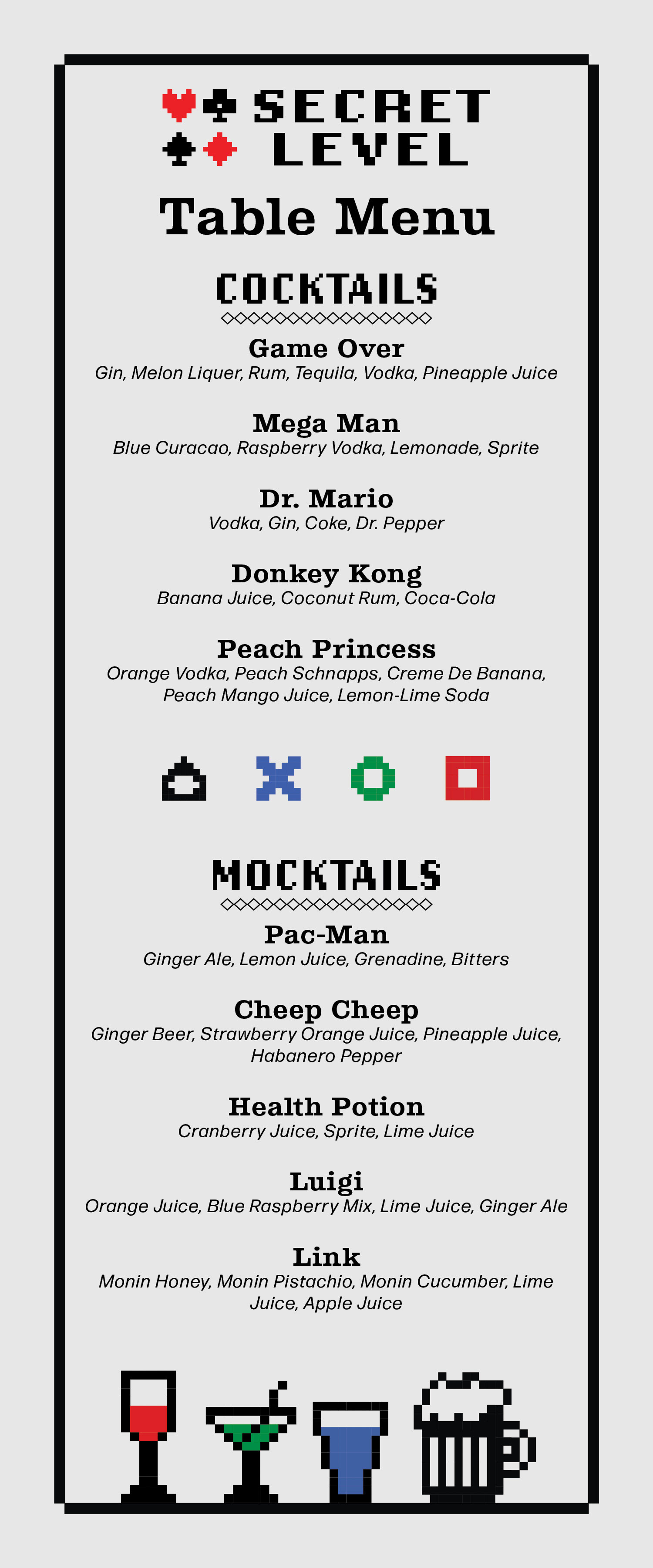 Arcade Inspired Table Menu (Front)