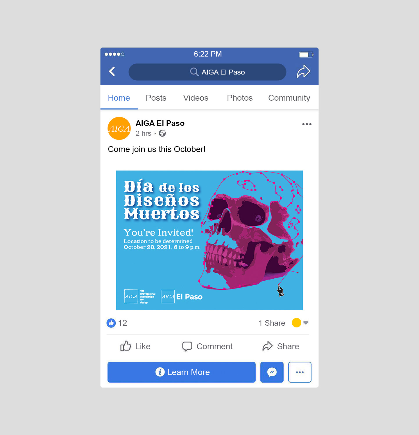 Mobile Facebook post using the blue poster.