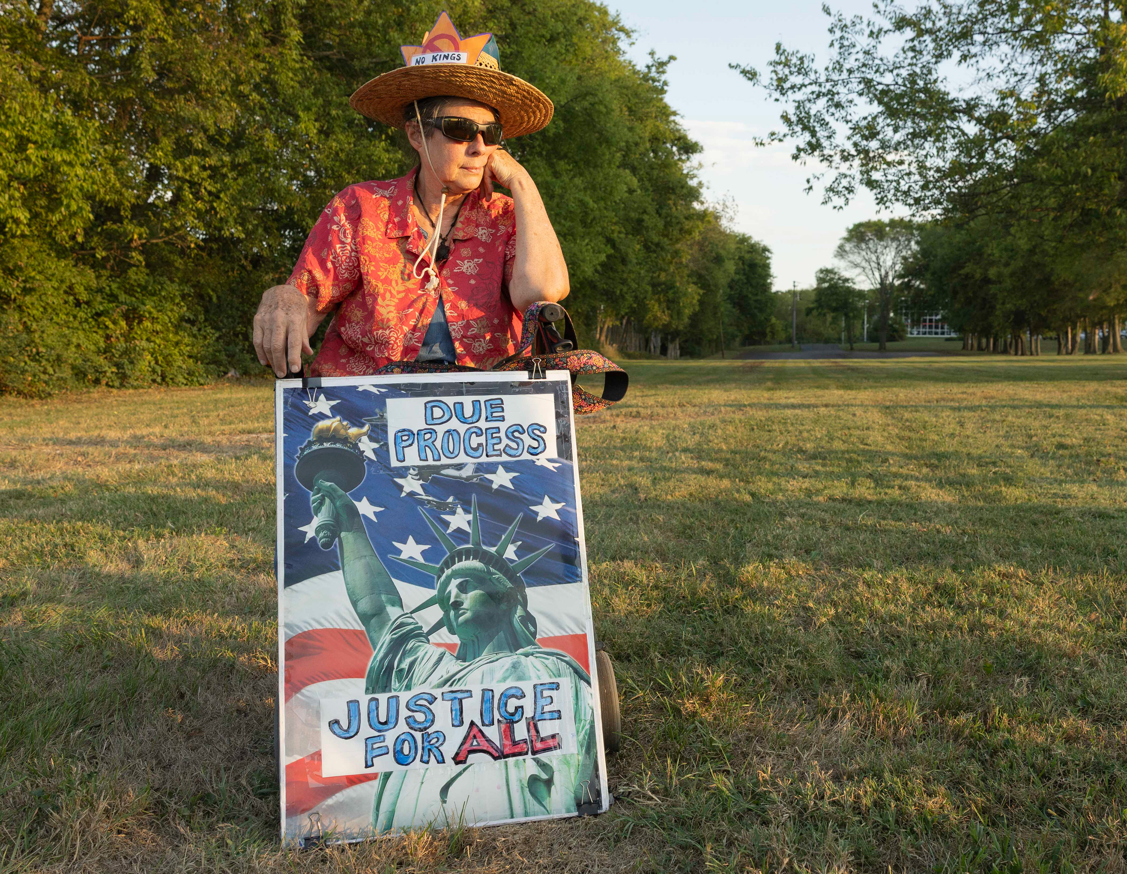 Logan County Resident Nancye Eidson observes the crows at the beginning of the ICE victim candlelight vigil on Monday, Sept. 15, 2025 outside of ICE Headquarters in Bowling Green. Eidson later said “My father taught me to fight for what I believed in… I want my grandchildren to be proud of me if they know what I did.”