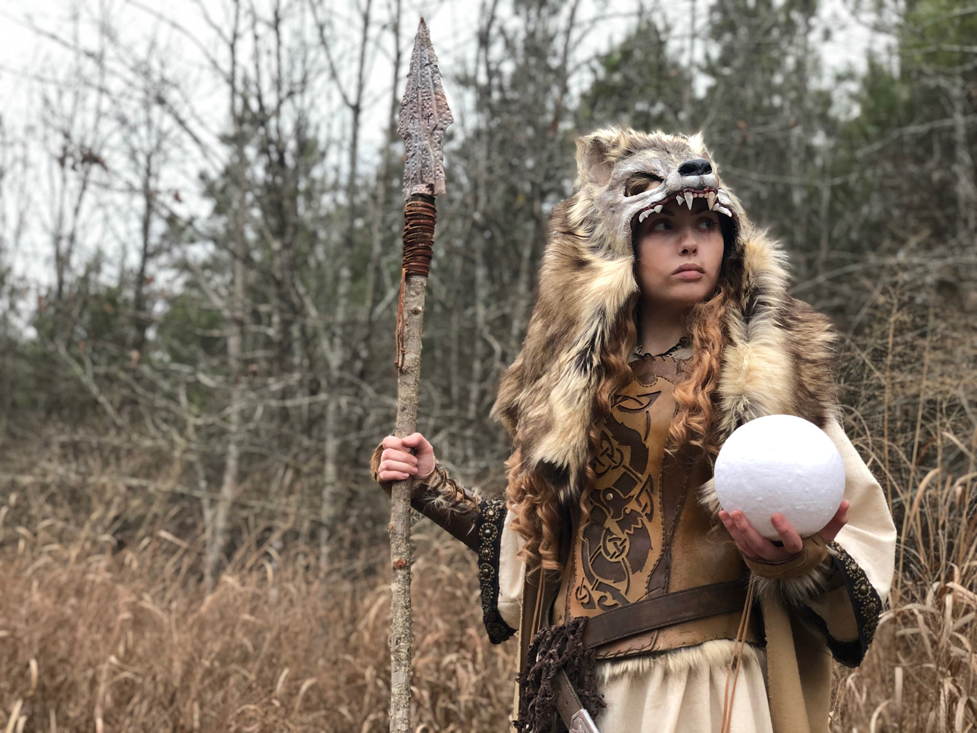 Cami Roebuck as The Wolf Maiden (and the narrator) in S1E1 of The 12 Sacred Moons "January: The Wolf Moon" written and directed by Cami Roebuck. January 2020.