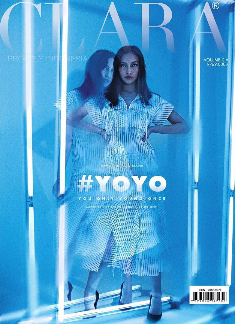 CLARA Indonesia October 2018 feat. Saffron Llewelyn. Cover photographed by Narya Abhimata